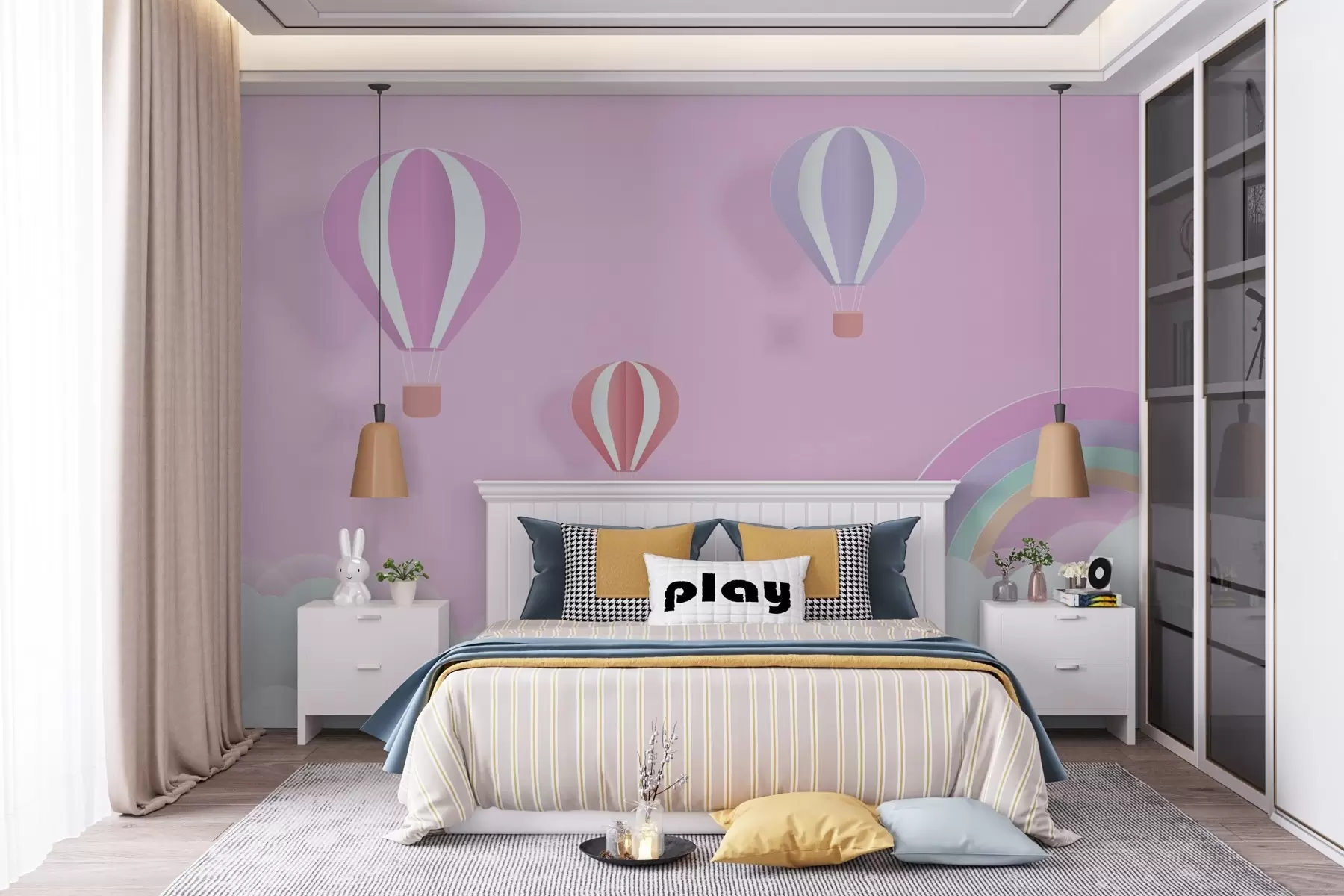murales de pared globos y arco iris w02673