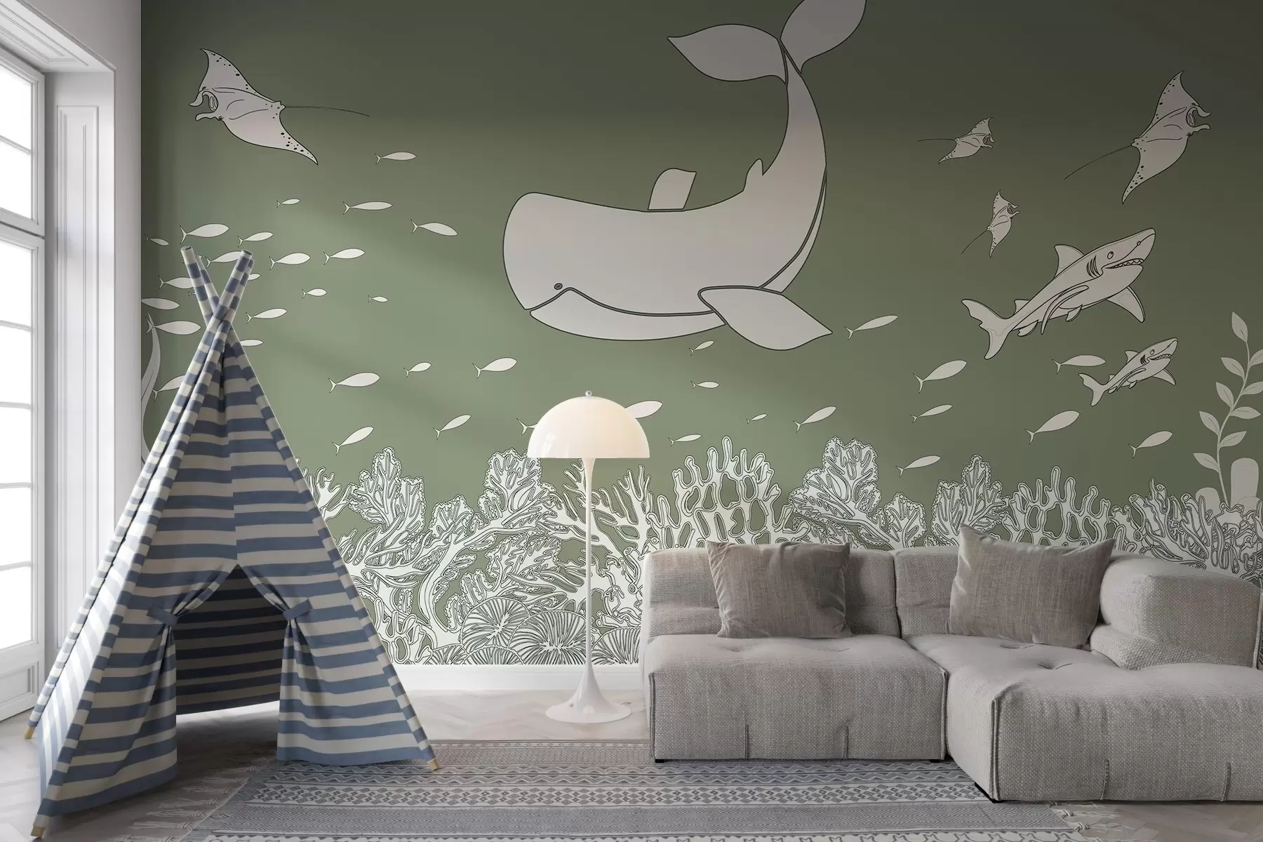 murales de pared Viaje con la ballena,tono verde w02645v2