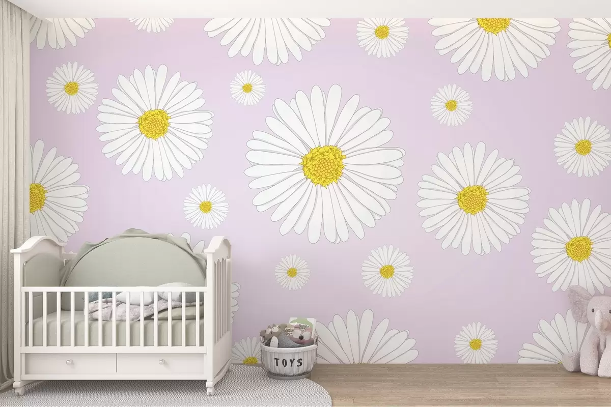 murales de pared Margaritas brillantes sobre fondo rosa w02652v3
