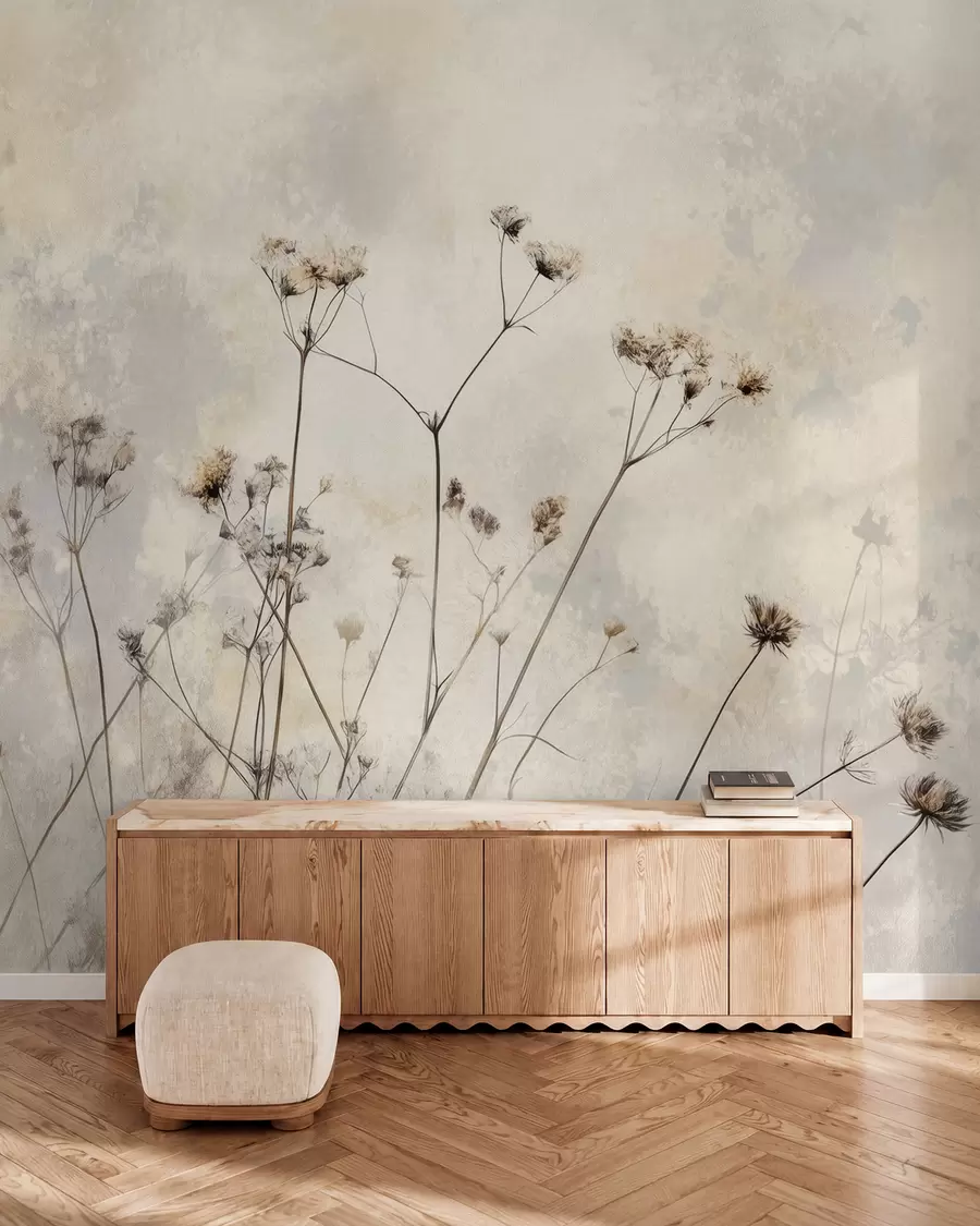 murales de pared papel pintado ecológico con plantas silvestres en colores pastel w02684