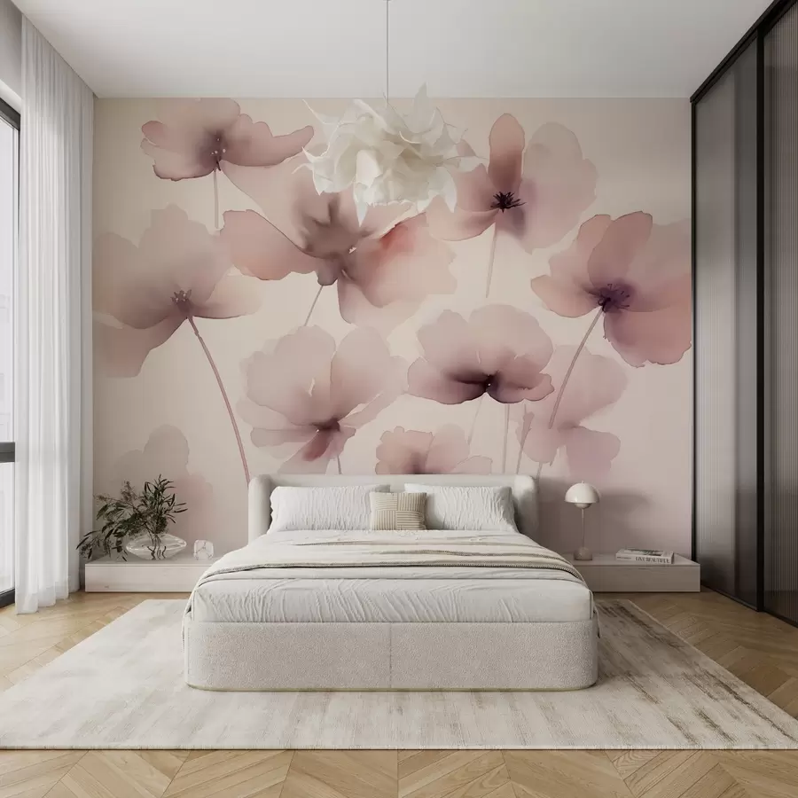 murales de pared Siluetas de flores imitación de acuarela borrosa w02704