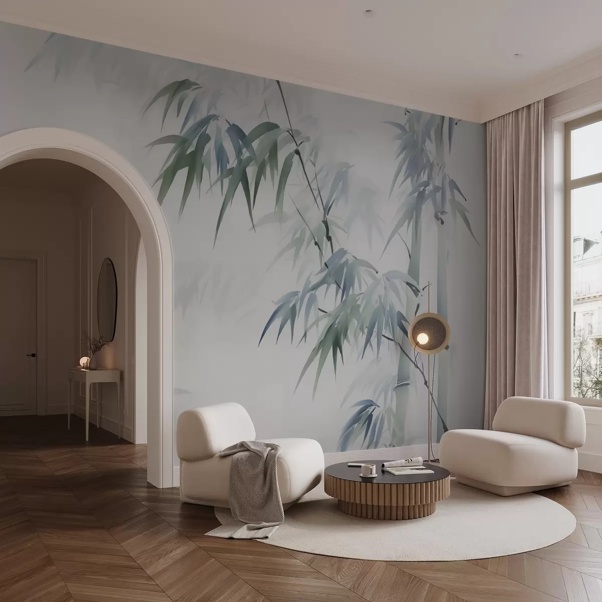 Murales de pared Ramas de bambú imitación acuarela difuminada w02705 murales de pared Ramas de bambú imitación acuarela difuminada w02705