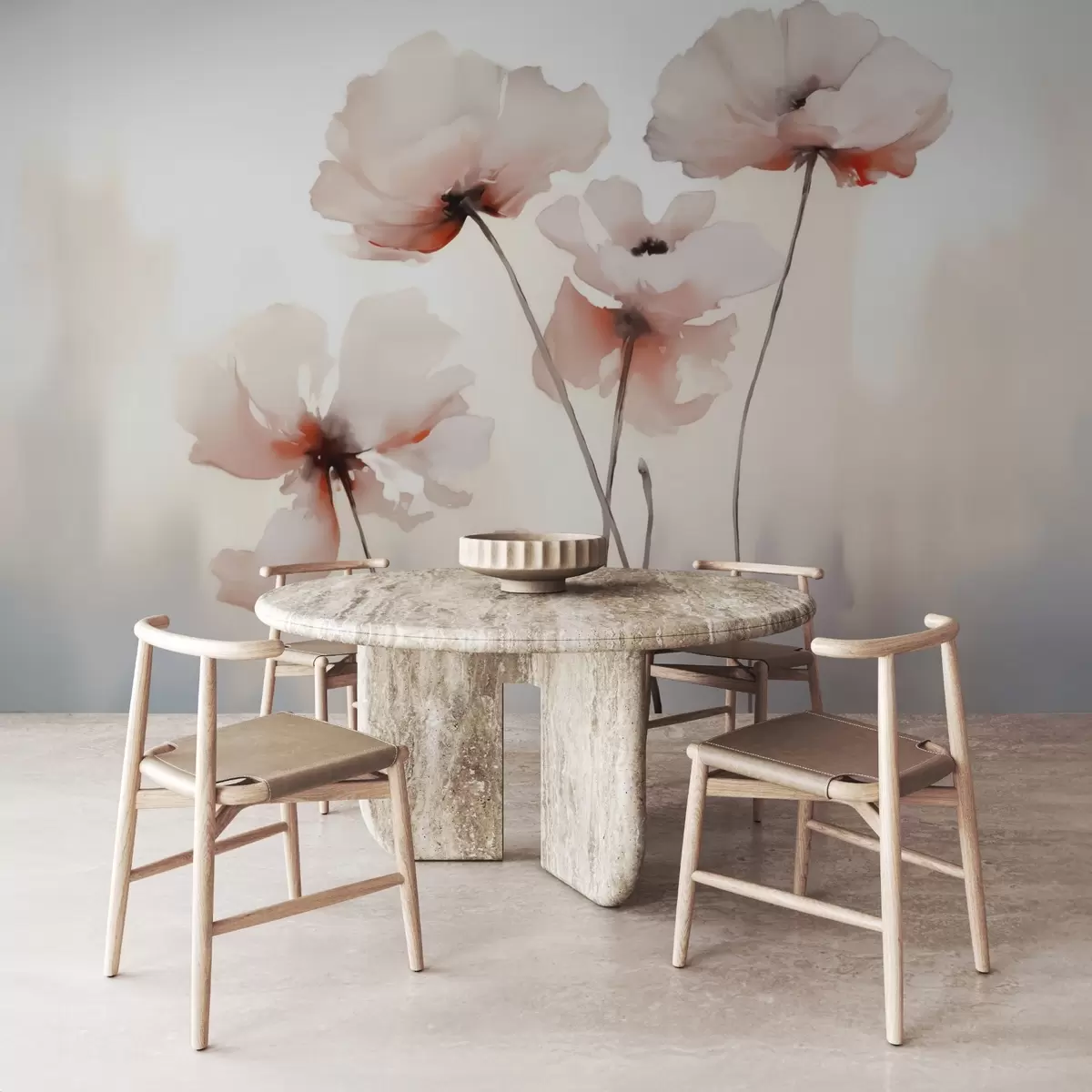 Murales de pared Siluetas de amapolas imitación de acuarela difuminada w02708 murales de pared Siluetas de amapolas imitación de acuarela difuminada w02708