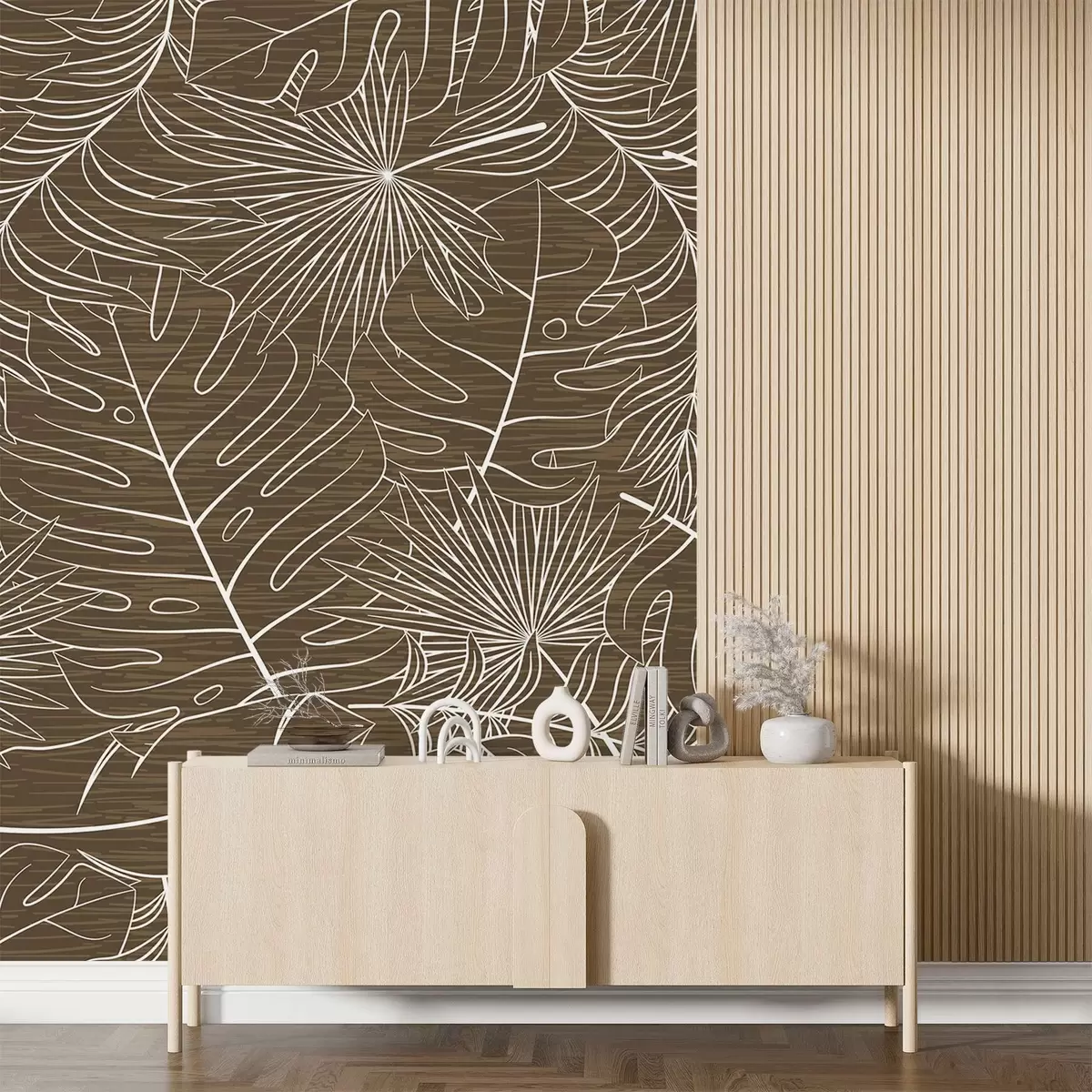 murales de pared Hojas tropicales en estilo gráfico w02695v2