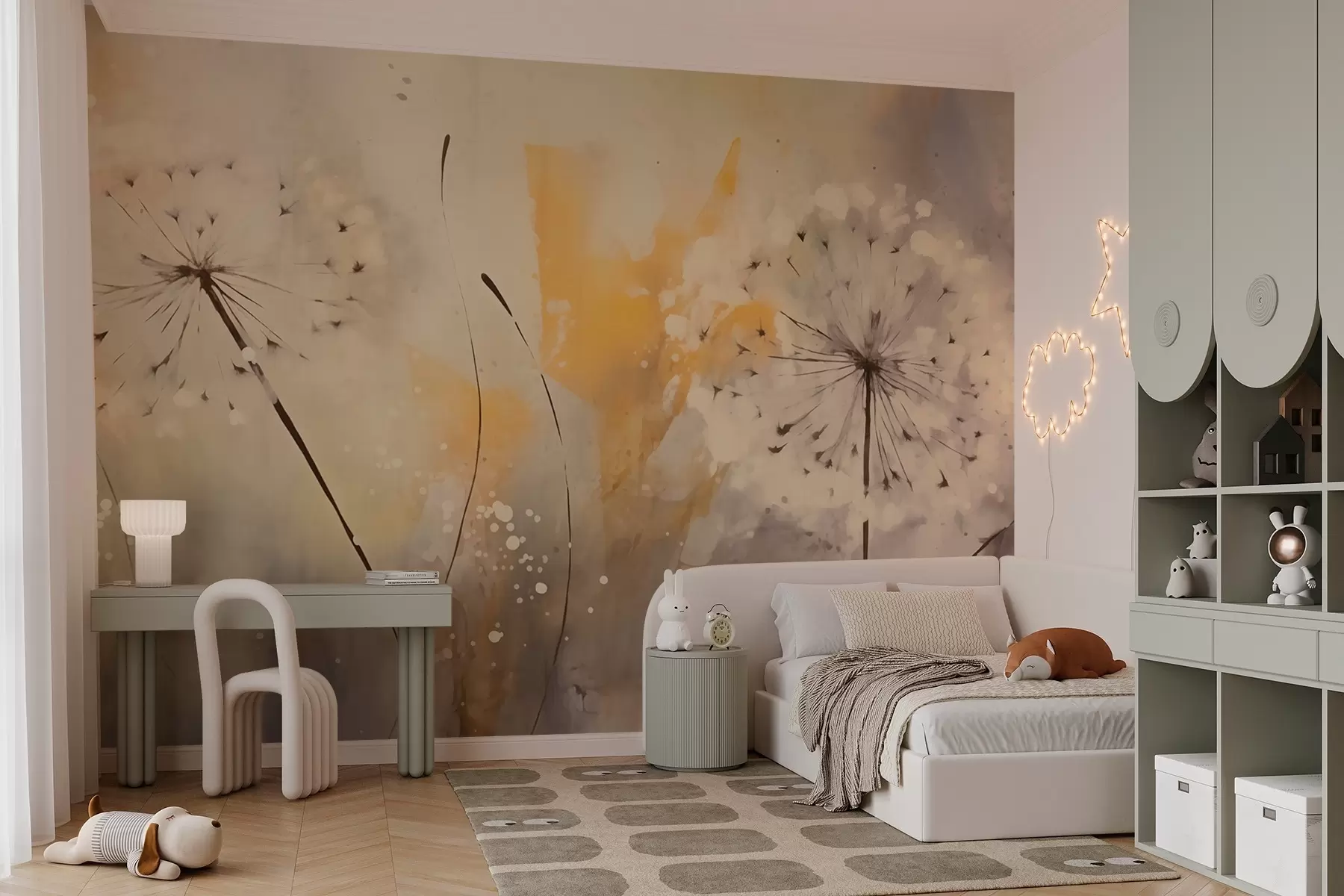 murales de pared Dientes de león difuminados en colores pastel w02699