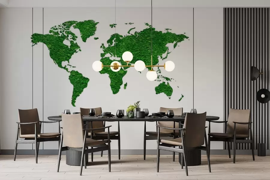 Murales de pared Mapamundi con musgo, naturaleza, paleta de colores verdes  w02657 murales de pared Mapamundi con musgo, naturaleza, paleta de colores verdes  w02657