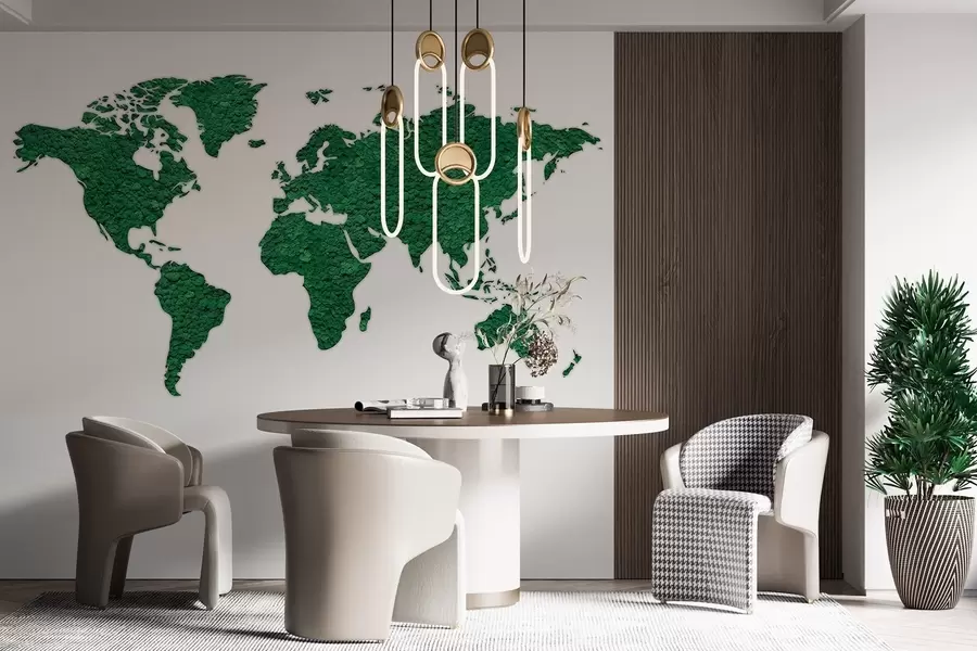 Murales de pared Mapamundi con musgo, naturaleza, exuberante paleta de colores verdes  w02657v2 murales de pared Mapamundi con musgo, naturaleza, exuberante paleta de colores verdes  w02657v2