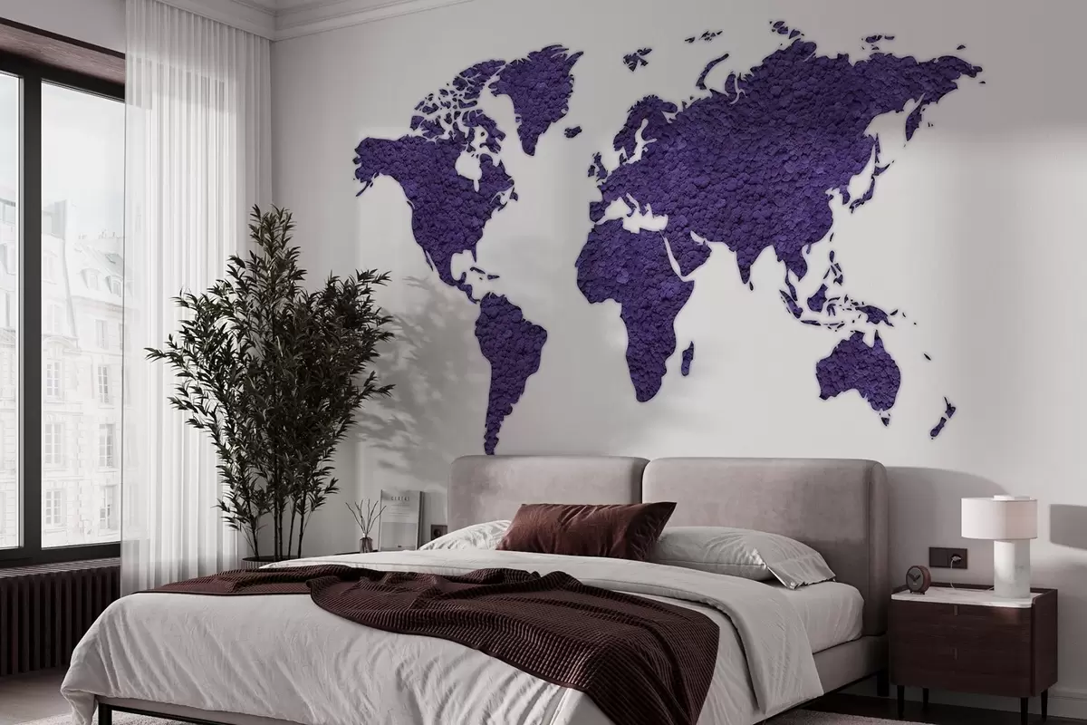 murales de pared Mapamundi con musgo, naturaleza, paleta de colores púrpura  w02657v3