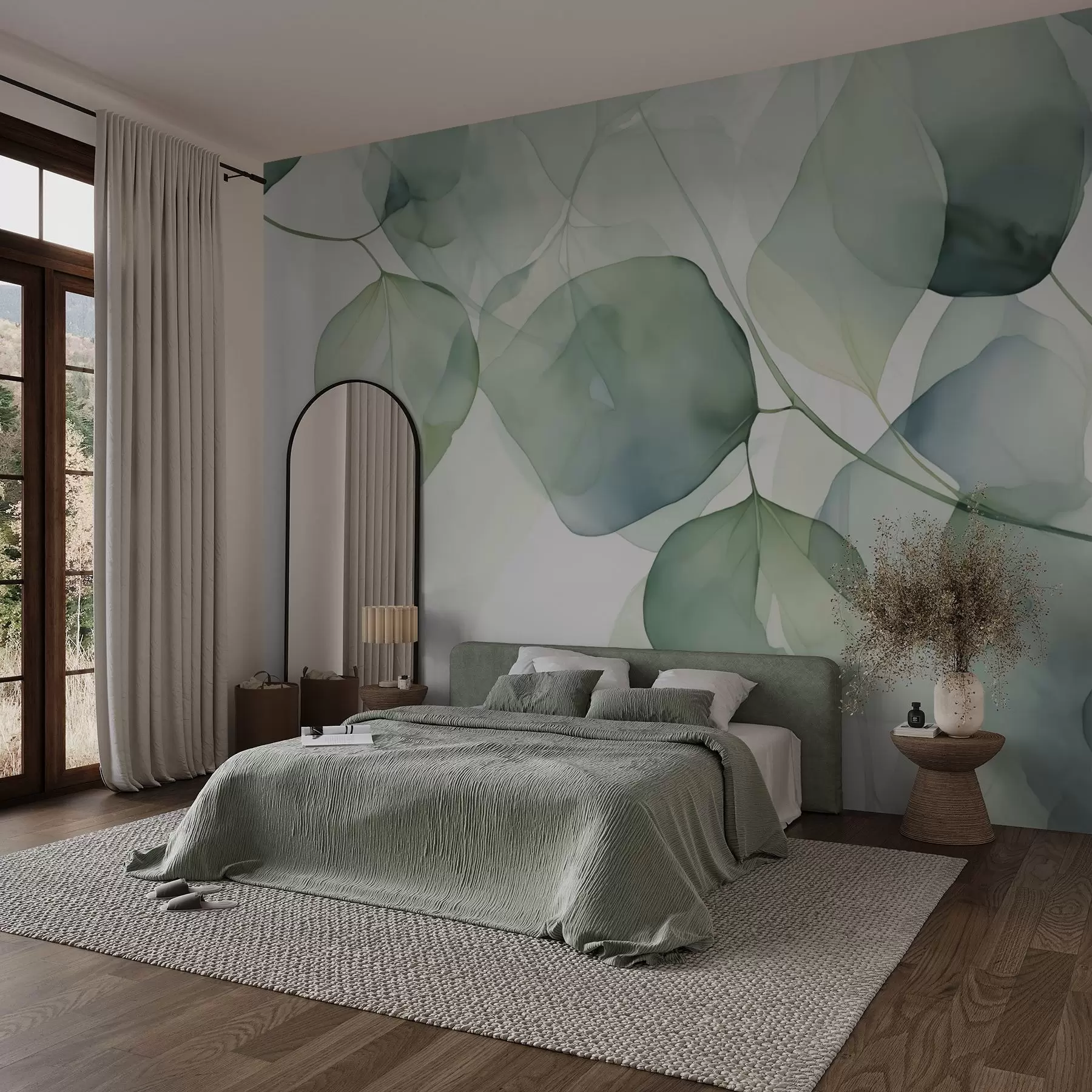 murales de pared Hojas grandes imitación abstracta de acuarela w02725