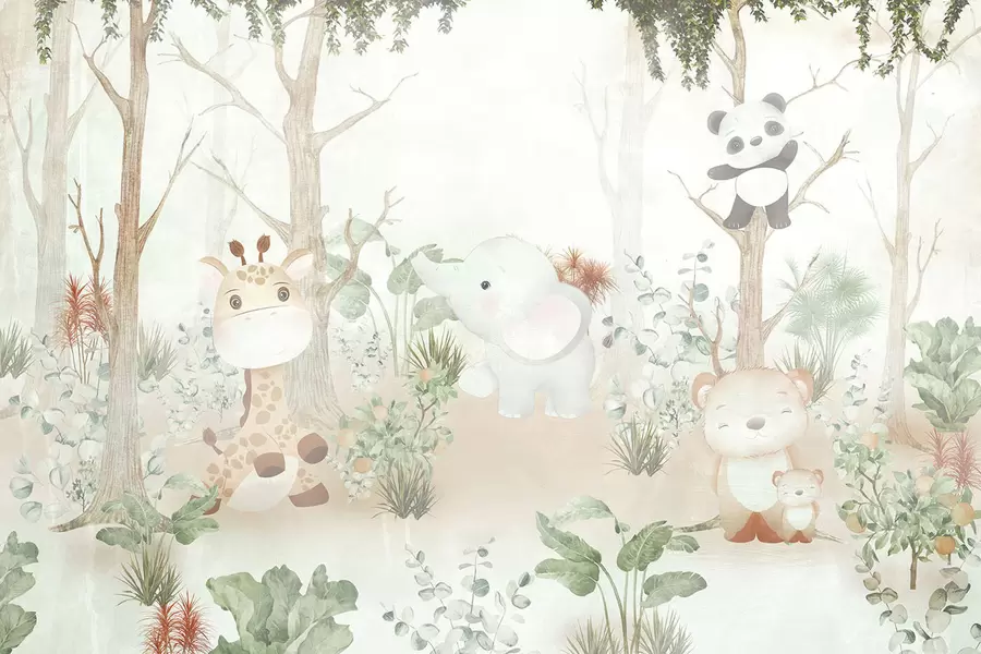 murales de pared Adorables animales explorando un apacible bosque u73879