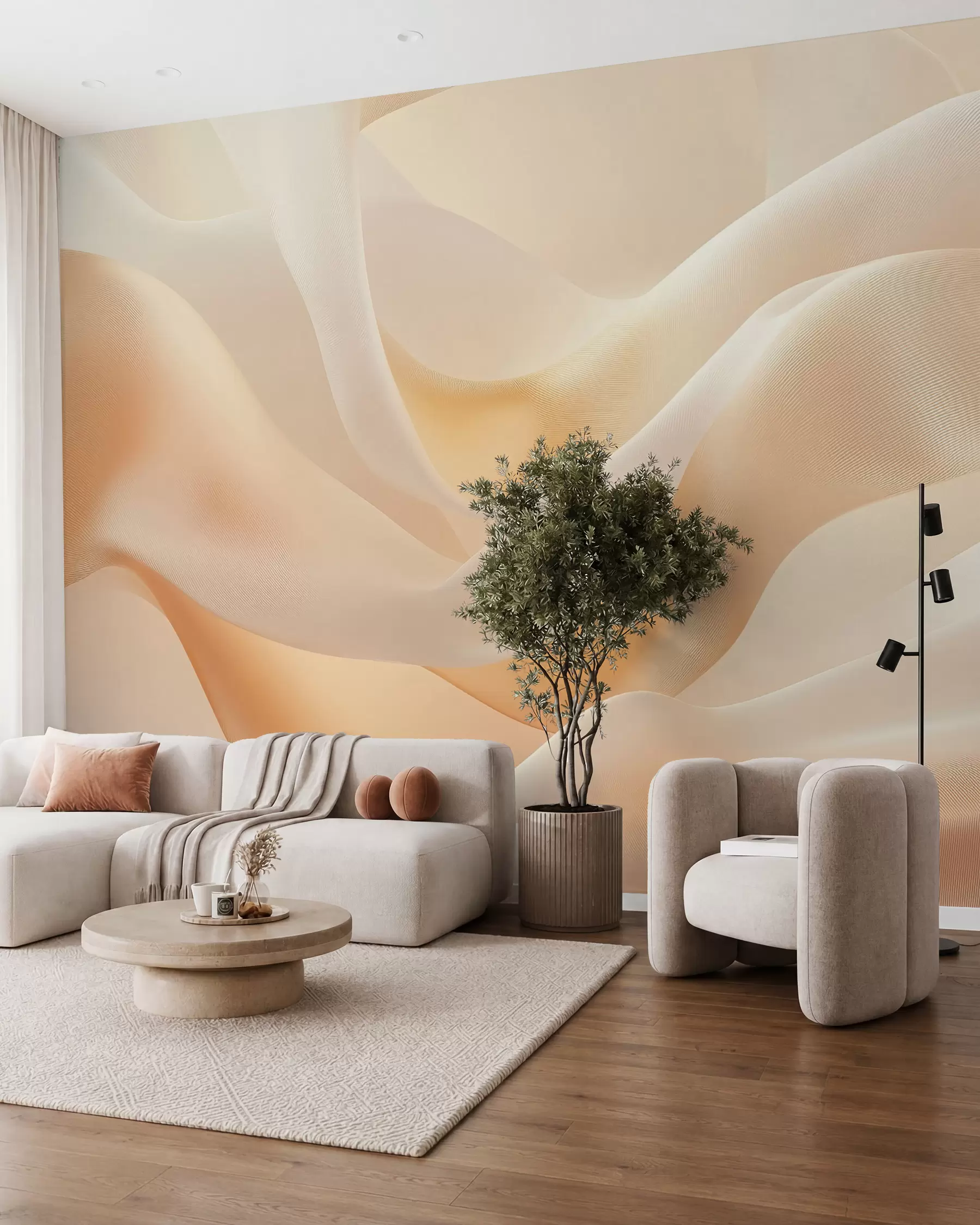 murales de pared Pliegues de seda en luz miel w02765