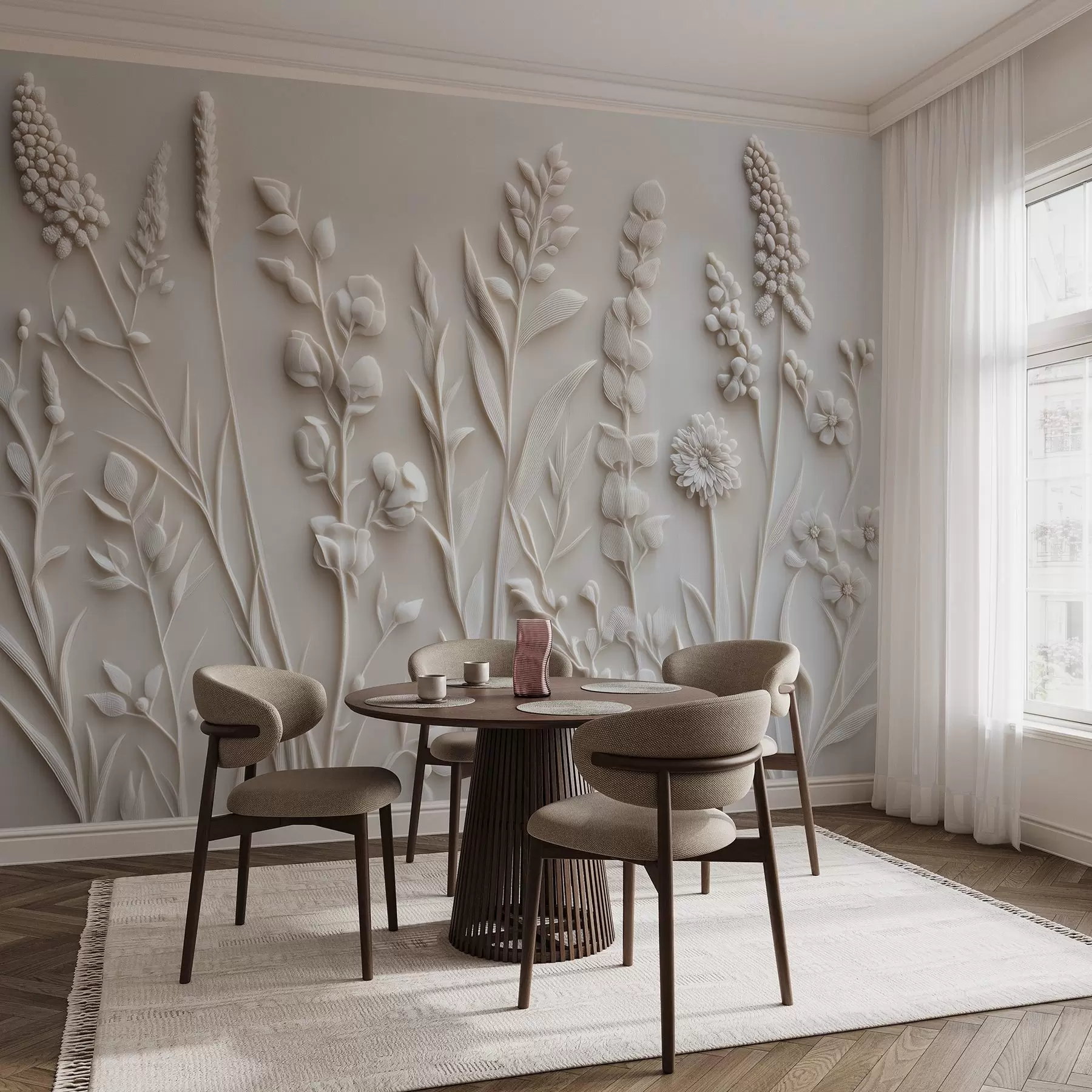 murales de pared Elegantes flores silvestres en estilo estuco w08631