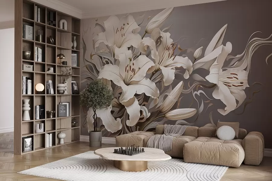Murales de pared Sofisticados lirios blancos en tonos pastel w08633v1 murales de pared Sofisticados lirios blancos en tonos pastel w08633v1