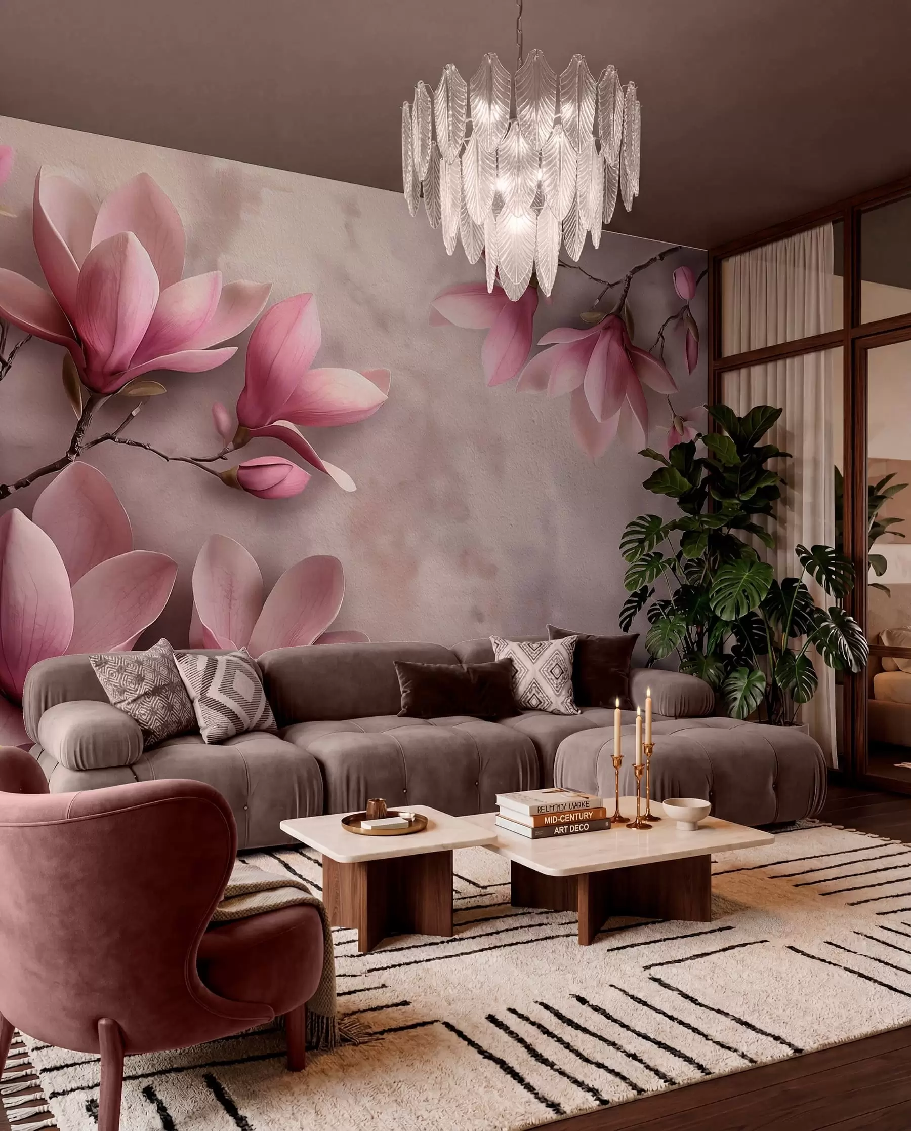 murales de pared Magnolia sobre malva w08636