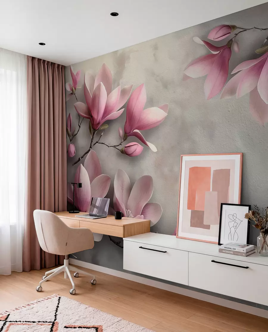 murales de pared Magnolia sobre gris w08636v1