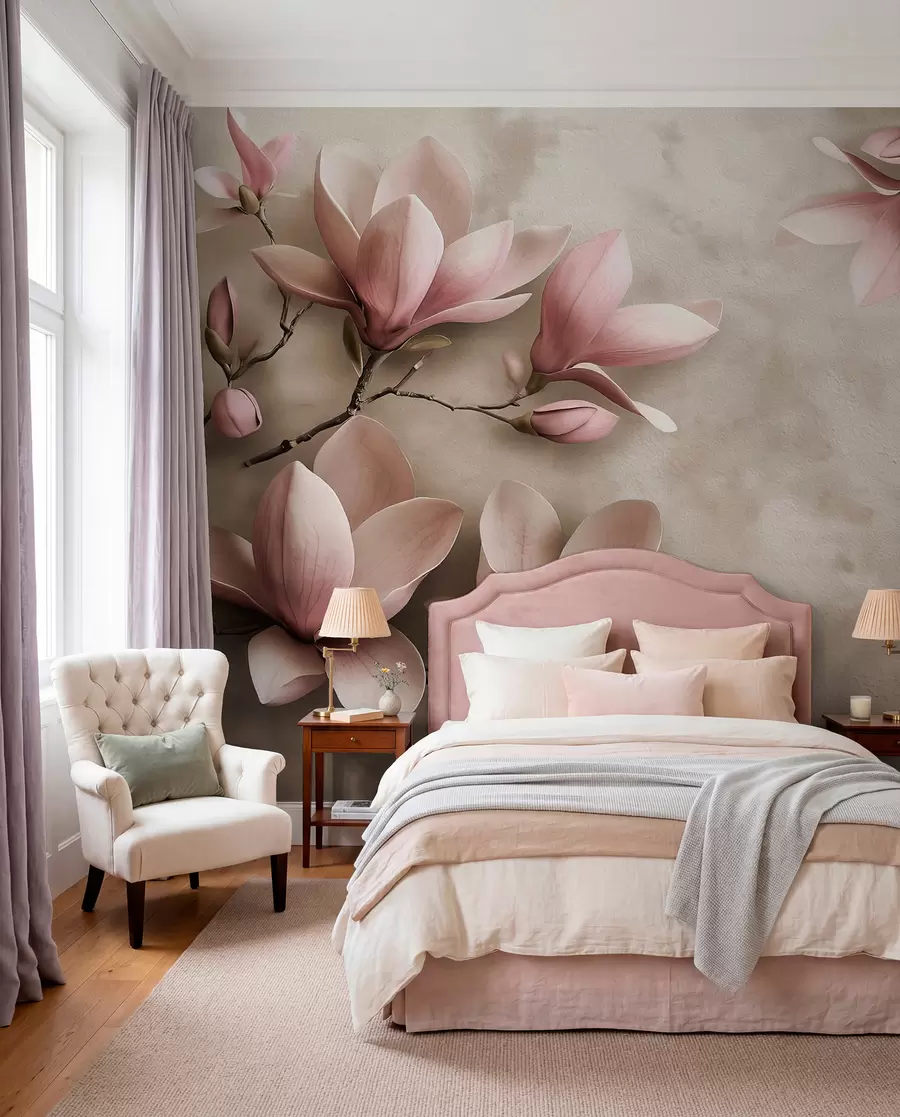 murales de pared Magnolia sobre gris pardo w08636v2