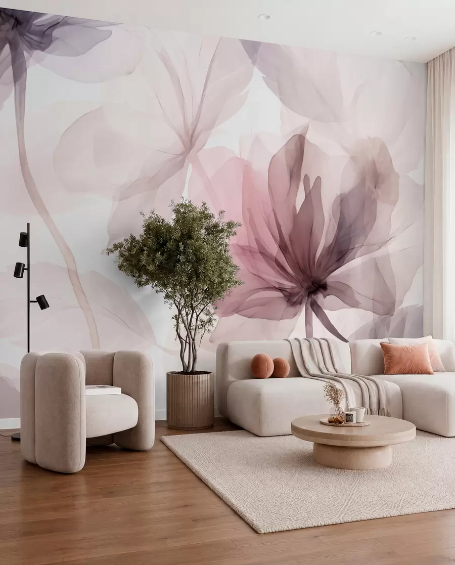 murales de pared Flores efímeras en delicados colores pastel w02755