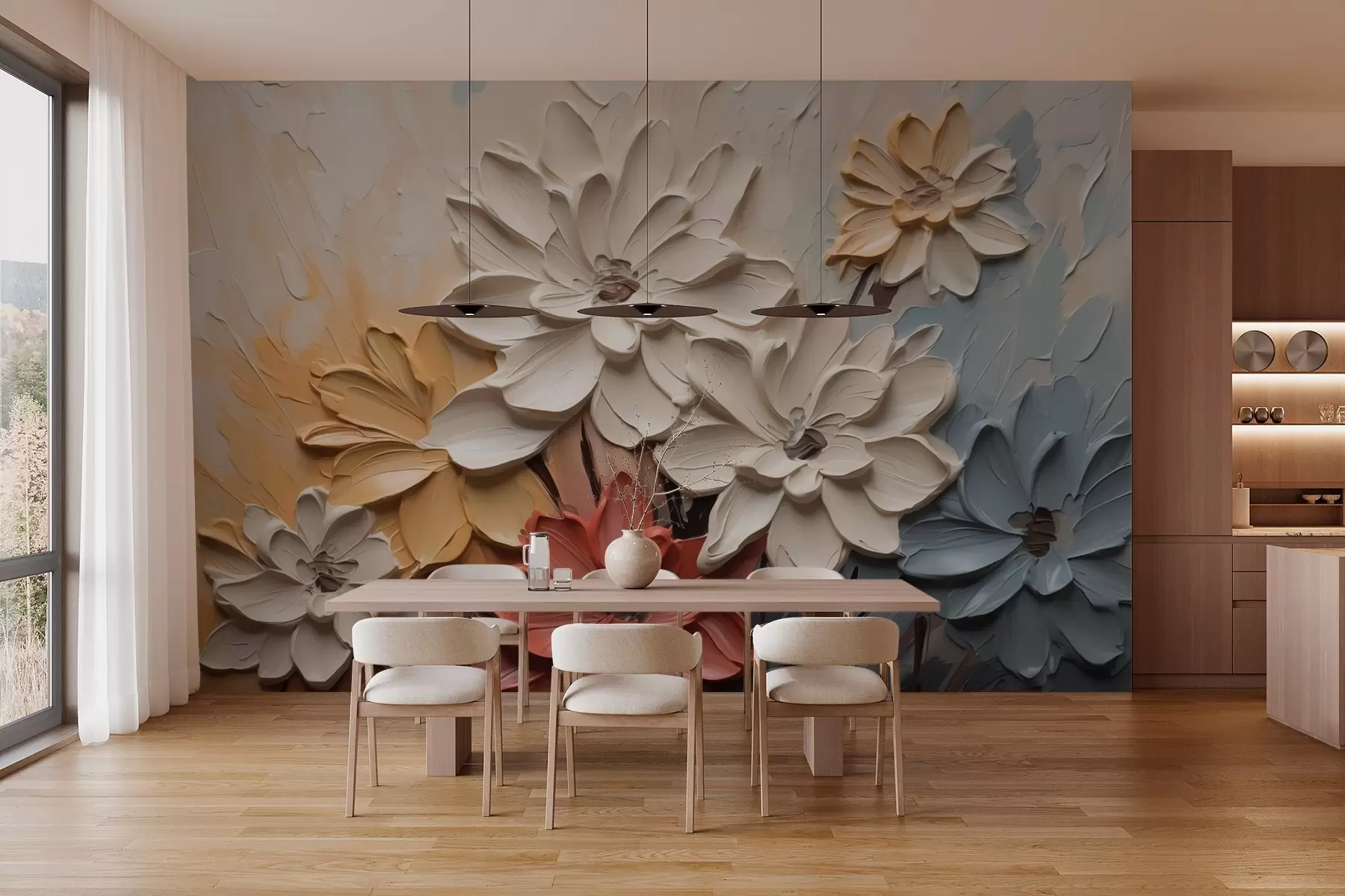 murales de pared Flores brillantes que imitan pinceladas w02799