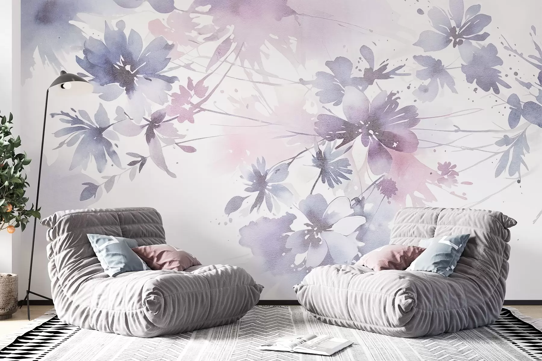murales de pared Flores abstractas de textura suave y colores pastel con fondos difuminados , que crean una atmósfera etérea y de ensueño w08645