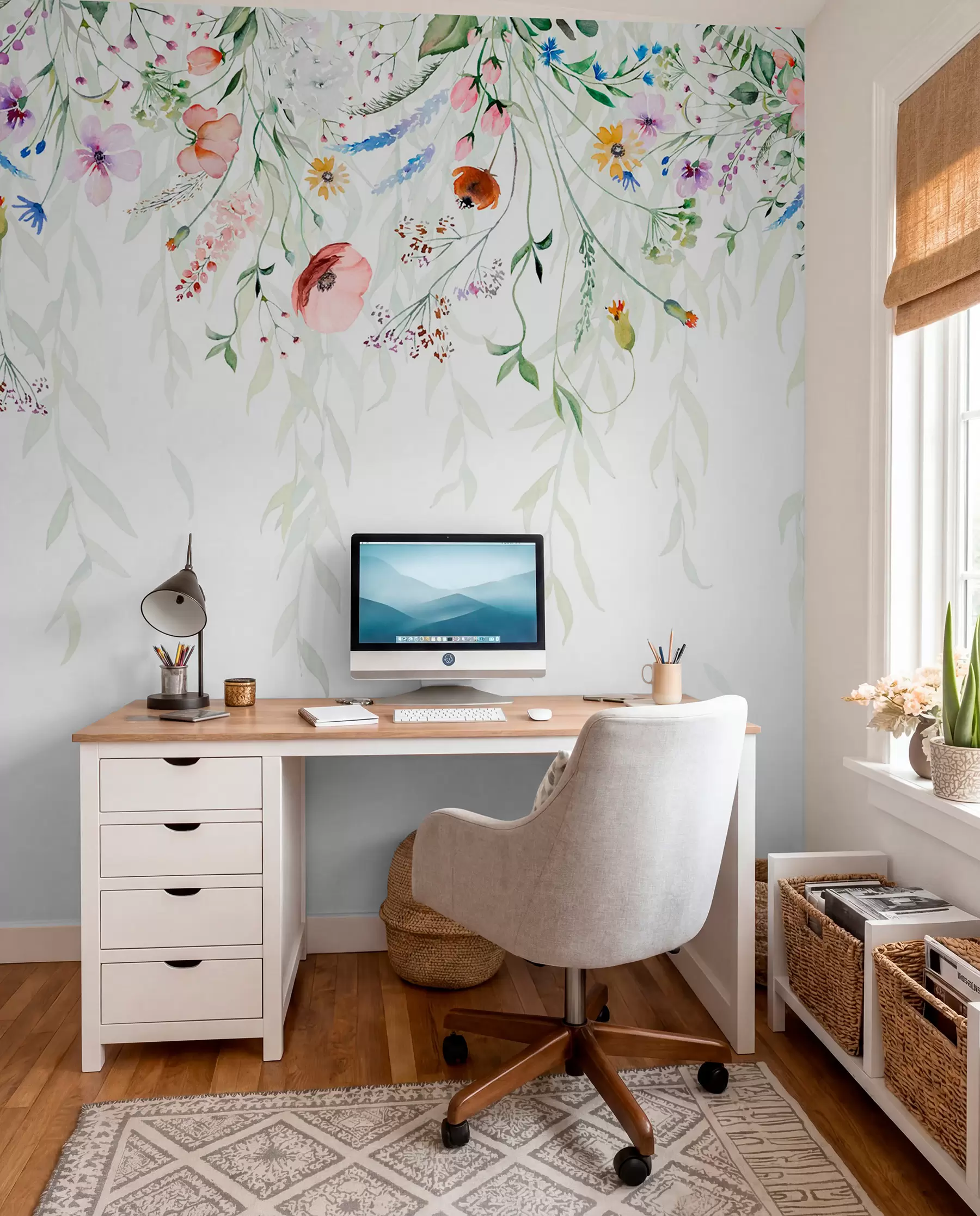 murales de pared Cintas de flores en acuarela w08646