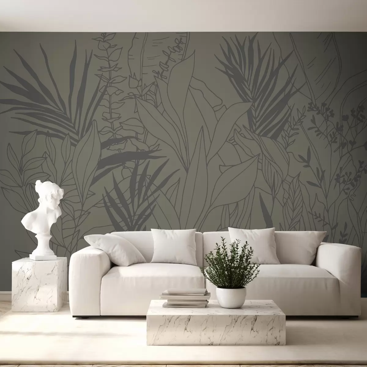 Murales de pared Arte lineal botánico en tonos oliva w02775v3 murales de pared Arte lineal botánico en tonos oliva w02775v3