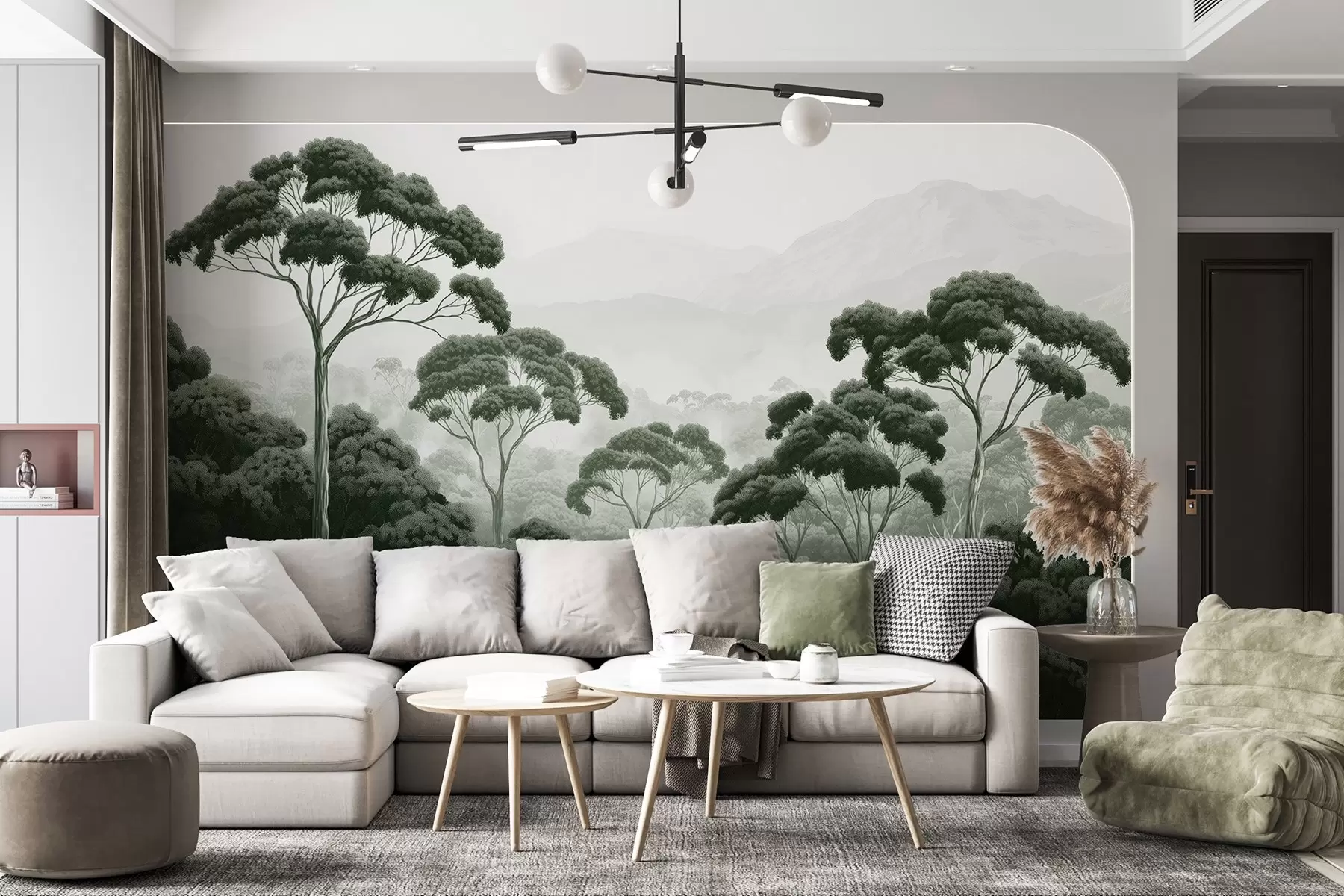 murales de pared Selva, montañas, tropical, naturaleza, grandes árboles, colores verde oscuro w02739v1