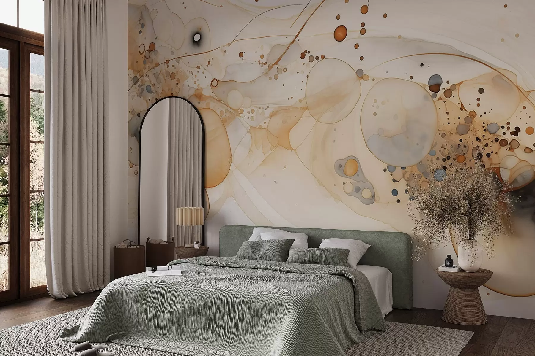 murales de pared Arte abstracto en tinta, estilo fluido, paleta de colores beige  w02744