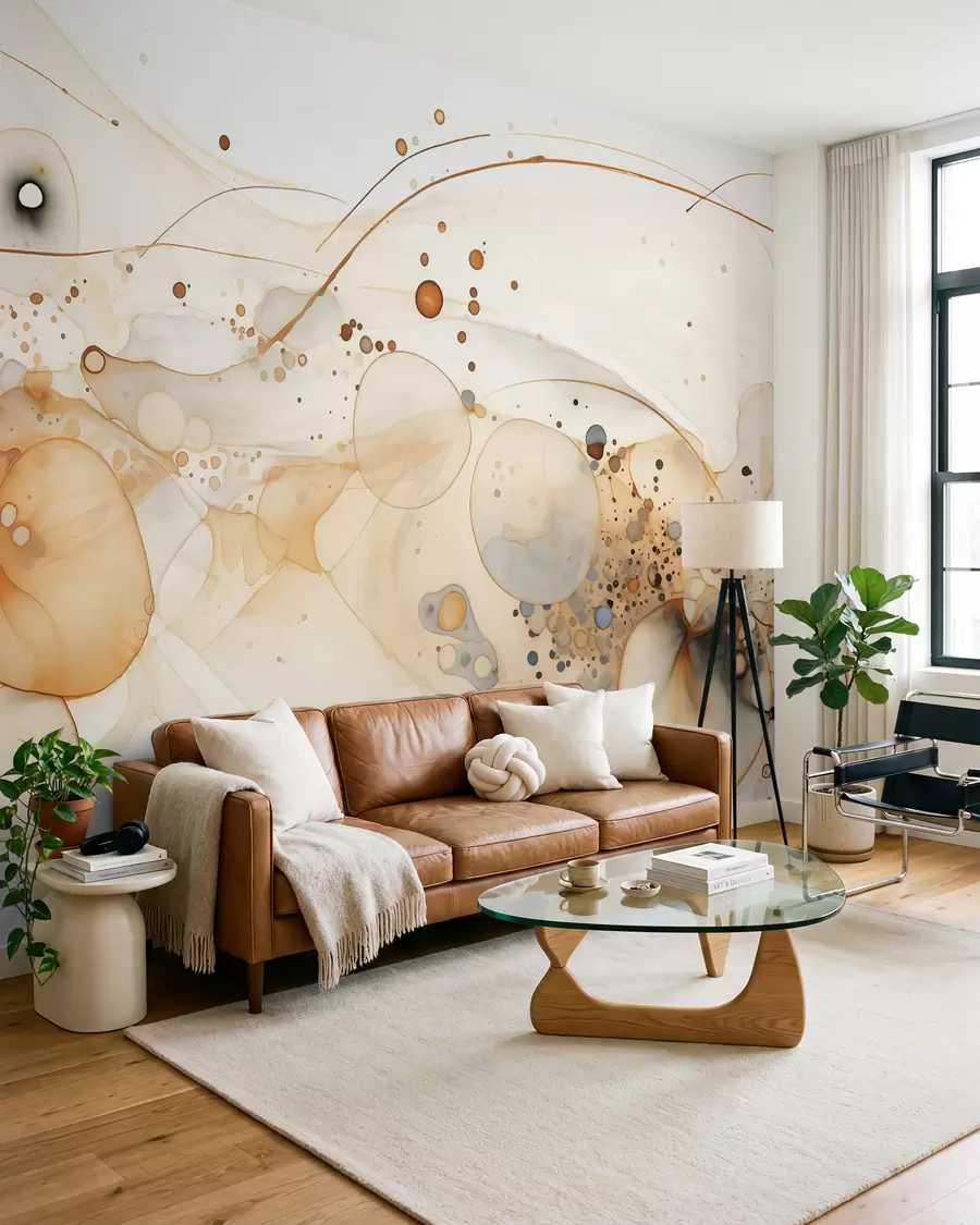 murales de pared Arte abstracto en tinta, estilo fluido, paleta de colores beige  w02744