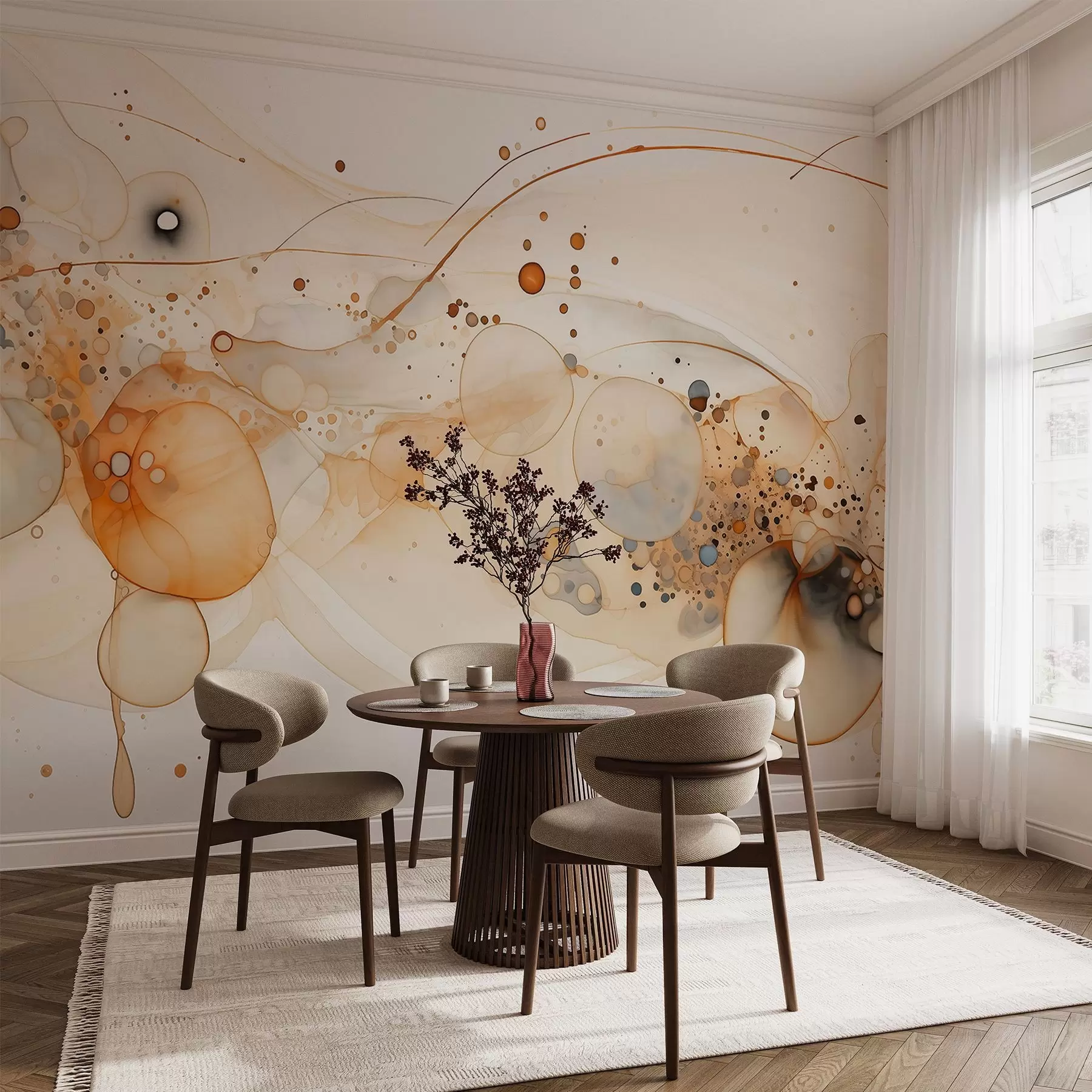 murales de pared Arte abstracto en tinta, estilo fluido, paleta de colores beige  w02744