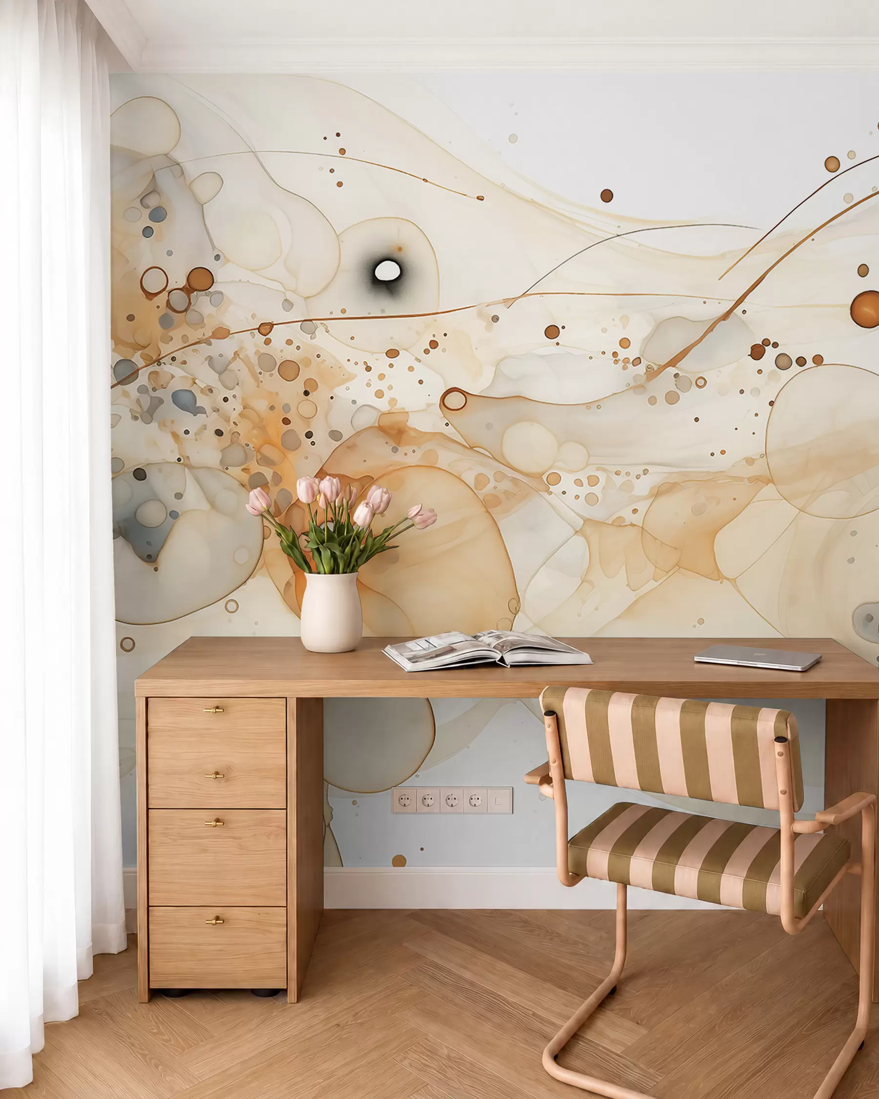 murales de pared Arte abstracto en tinta, estilo fluido, paleta de colores beige  w02744