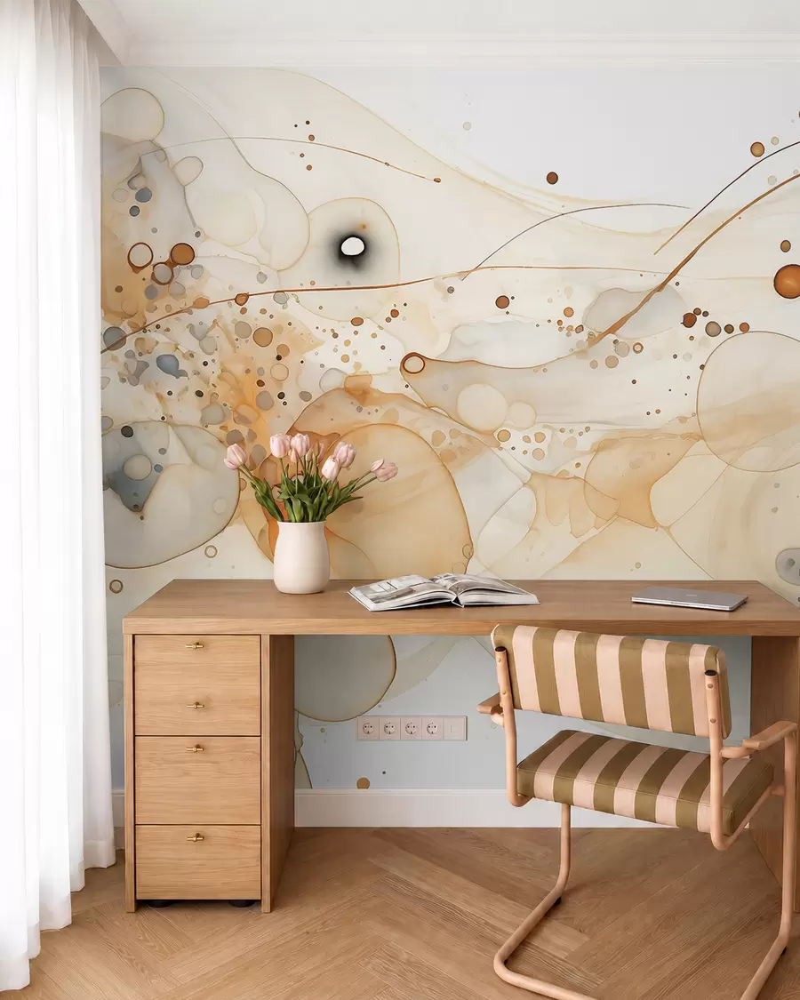 murales de pared Arte abstracto en tinta, estilo fluido, paleta de colores beige  w02744