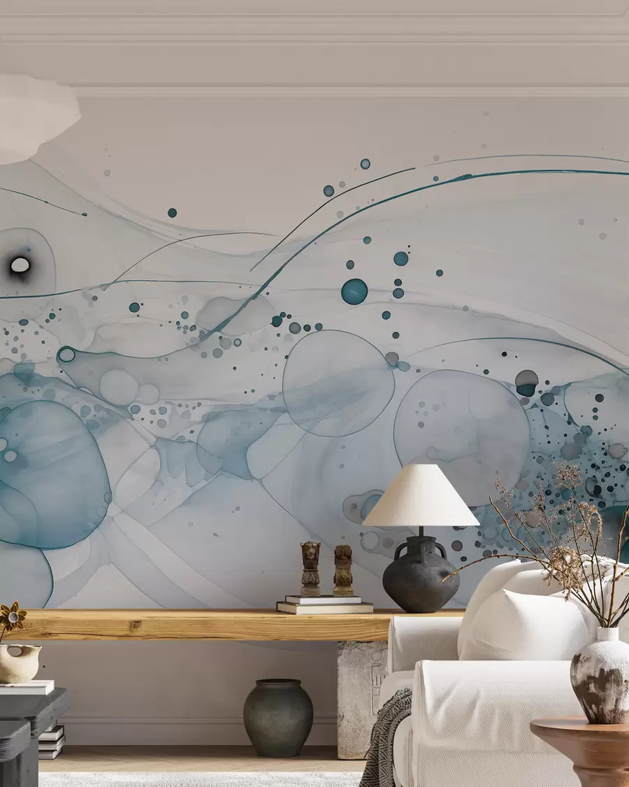 murales de pared Tinta azul y órbitas plata w02744v2