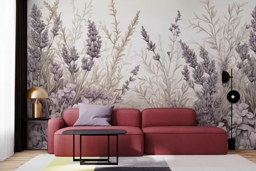 murales de pared Campo en flor de acuarela en colores pastel w02847