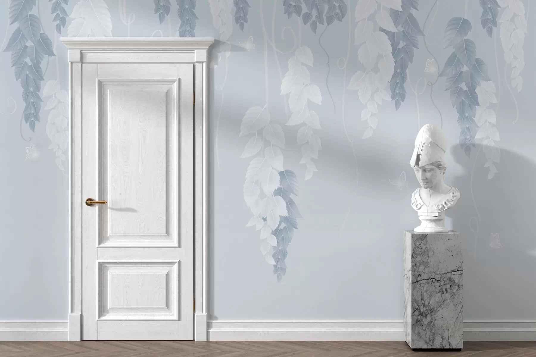 murales de pared Hojas colgantes y mariposas en azul w02655v1