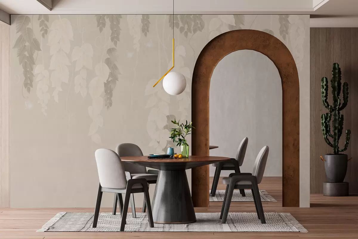 Murales de pared Hojas colgantes y mariposas en beige w02655v2 murales de pared Hojas colgantes y mariposas en beige w02655v2