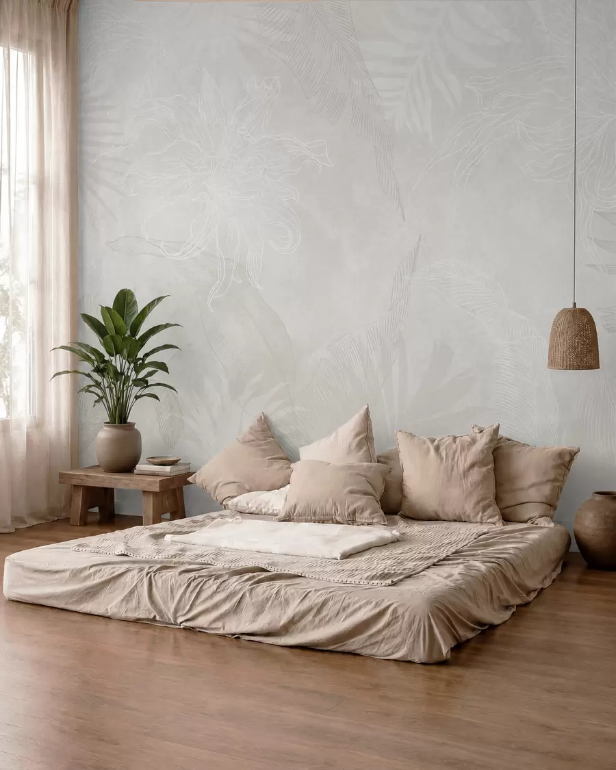 murales de pared Palmas en bruma marfil w02737