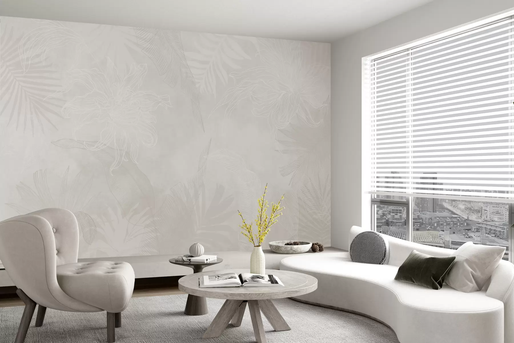 murales de pared Follaje tropical con efecto grunge w02737v1