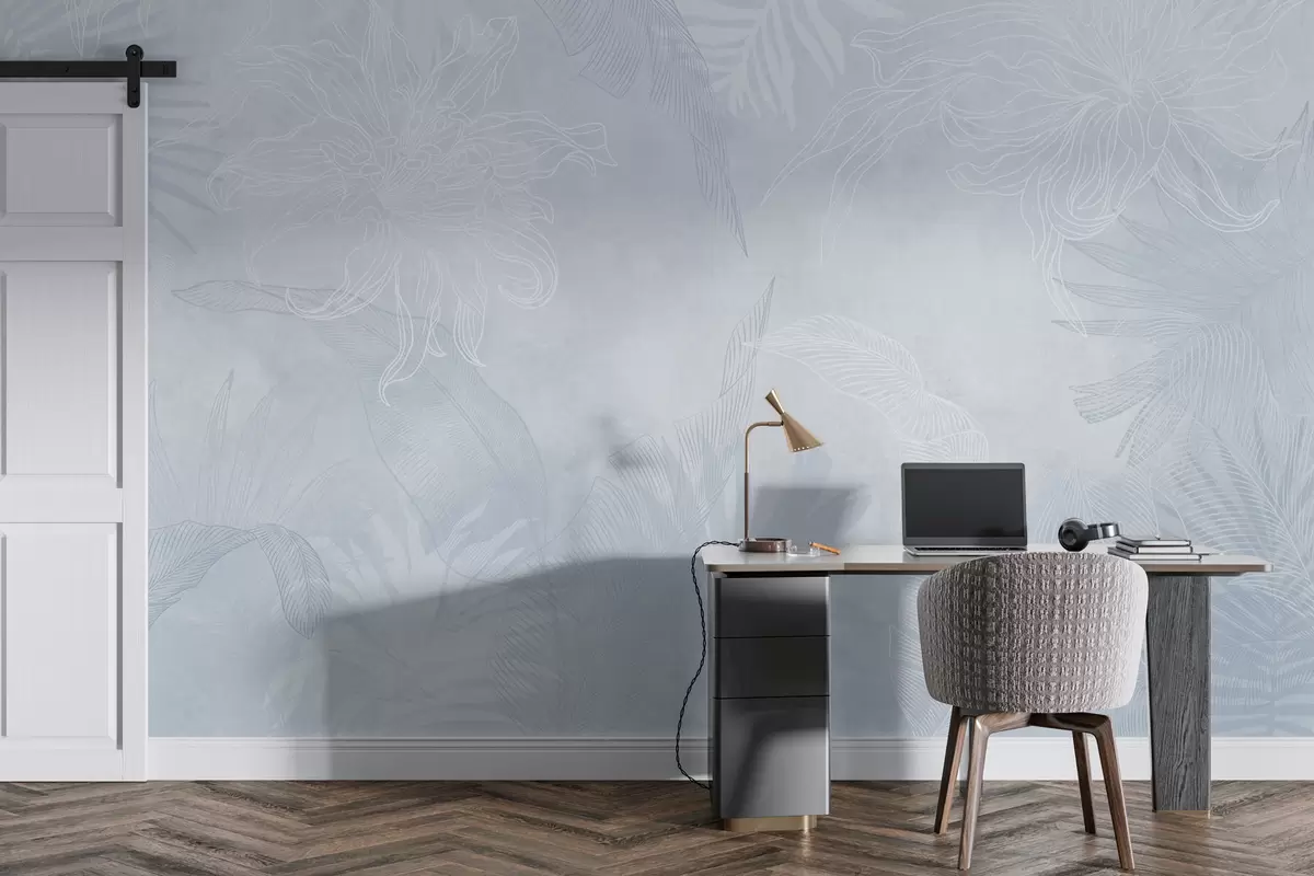 Murales de pared Follaje tropical con efecto grunge y tinte azulado w02737v3 murales de pared Follaje tropical con efecto grunge y tinte azulado w02737v3