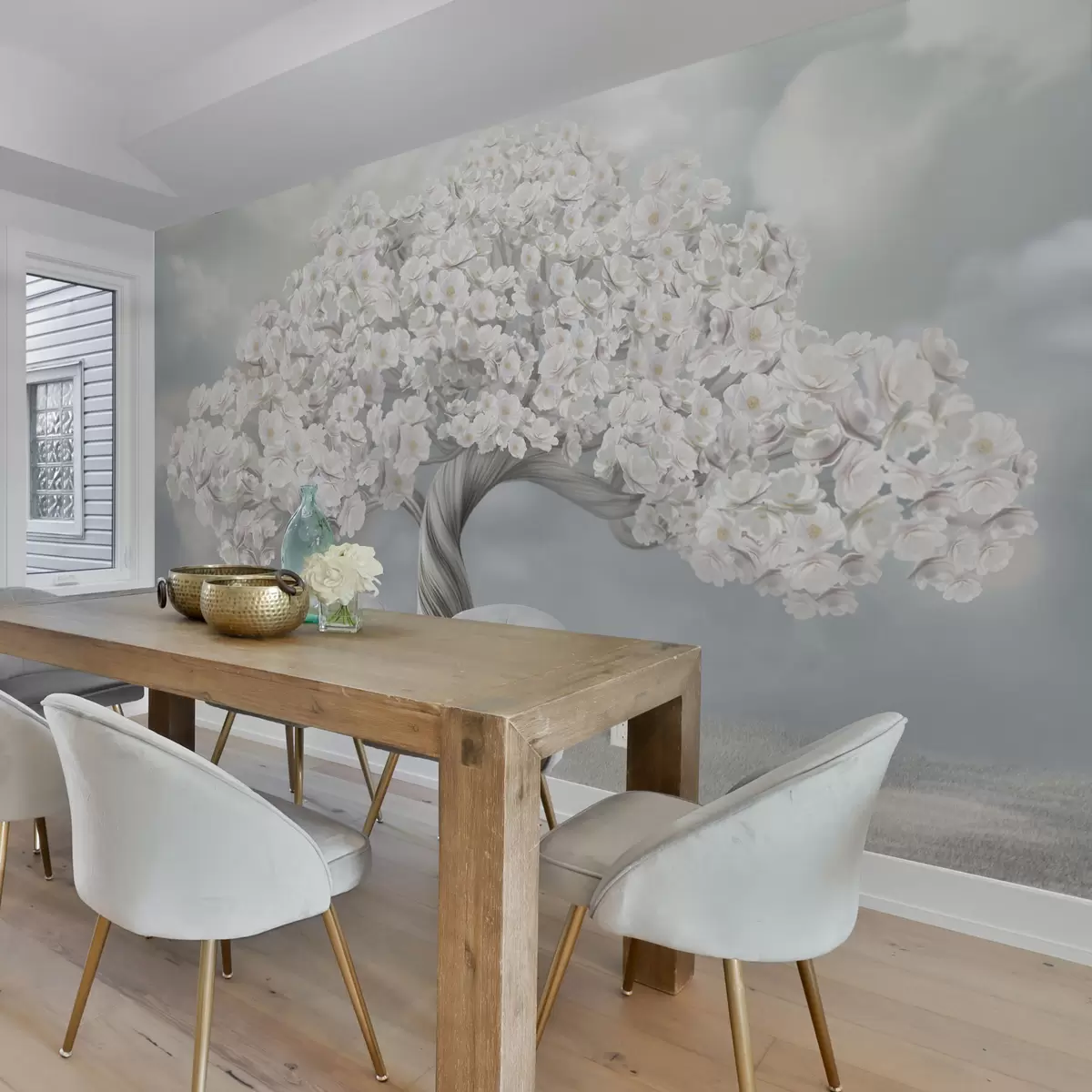 Murales de pared Gran árbol en flor con nubes al fondo w02748 murales de pared Gran árbol en flor con nubes al fondo w02748