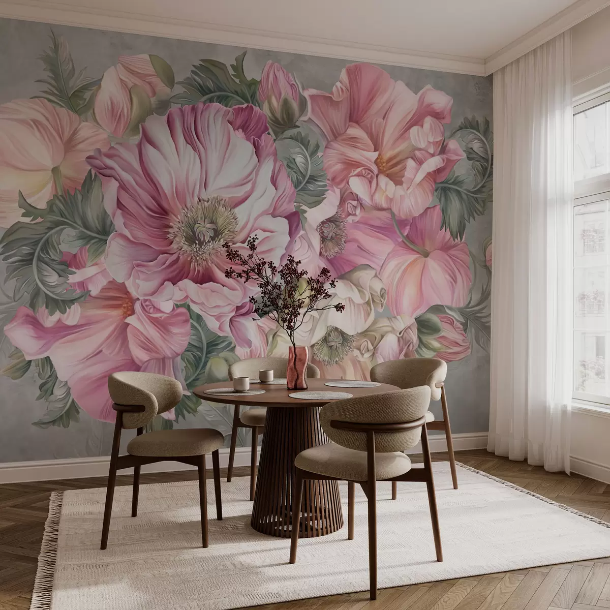 Murales de pared Amapolas en flor sobre una pared gris w02749 murales de pared Amapolas en flor sobre una pared gris w02749