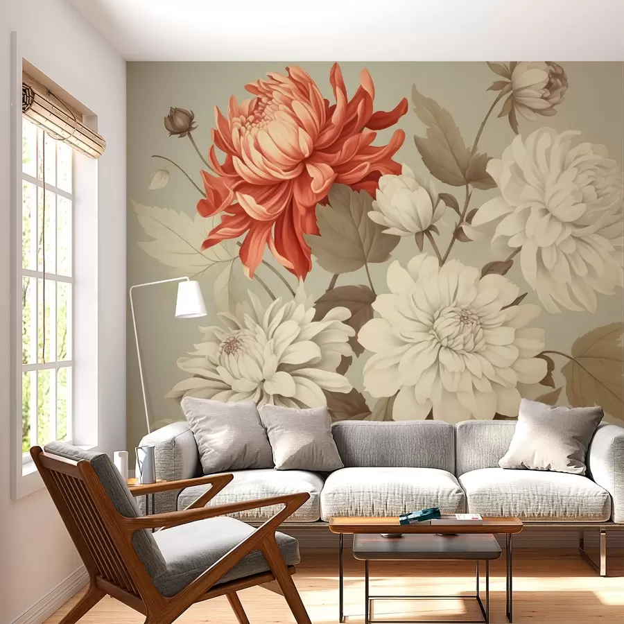 Murales de pared Peonías en estilo vintage w02891 murales de pared Peonías en estilo vintage w02891