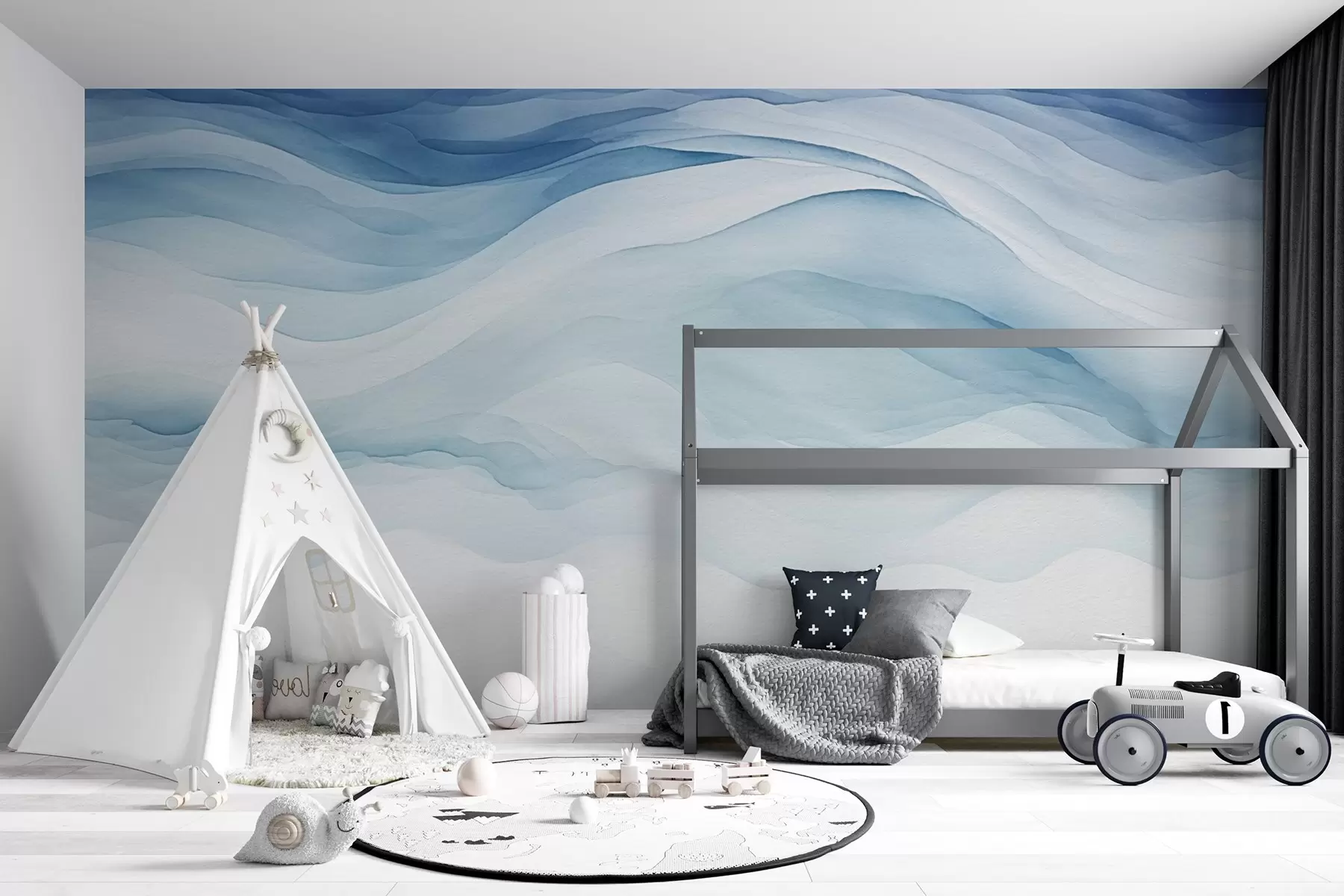 murales de pared Airy blue waves, abstracción w08654