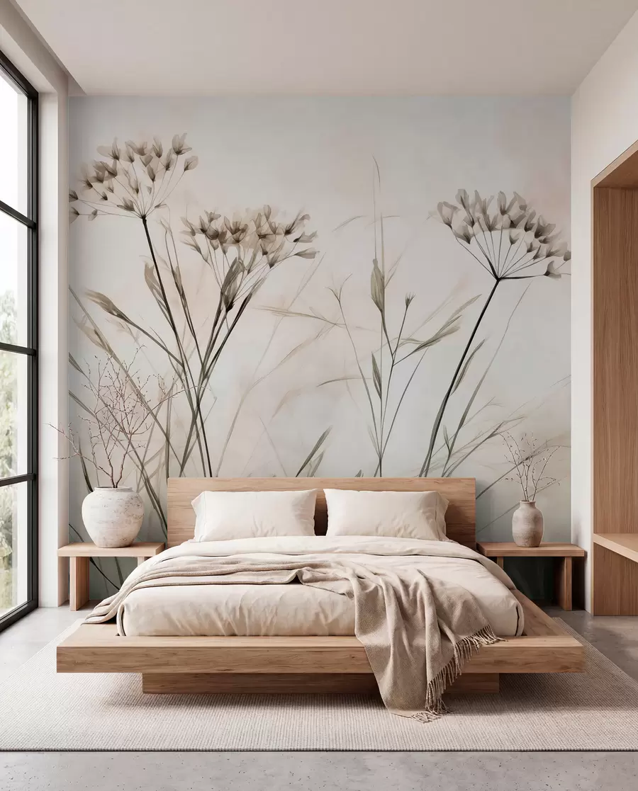 murales de pared Hierbas en estilo acuarela borrosa w02920