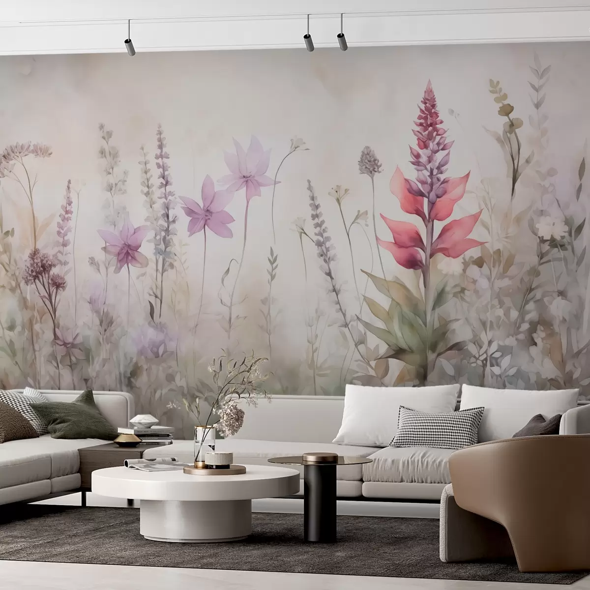 Murales de pared Flores y hierbas en estilo acuarela borrosa w02921 murales de pared Flores y hierbas en estilo acuarela borrosa w02921