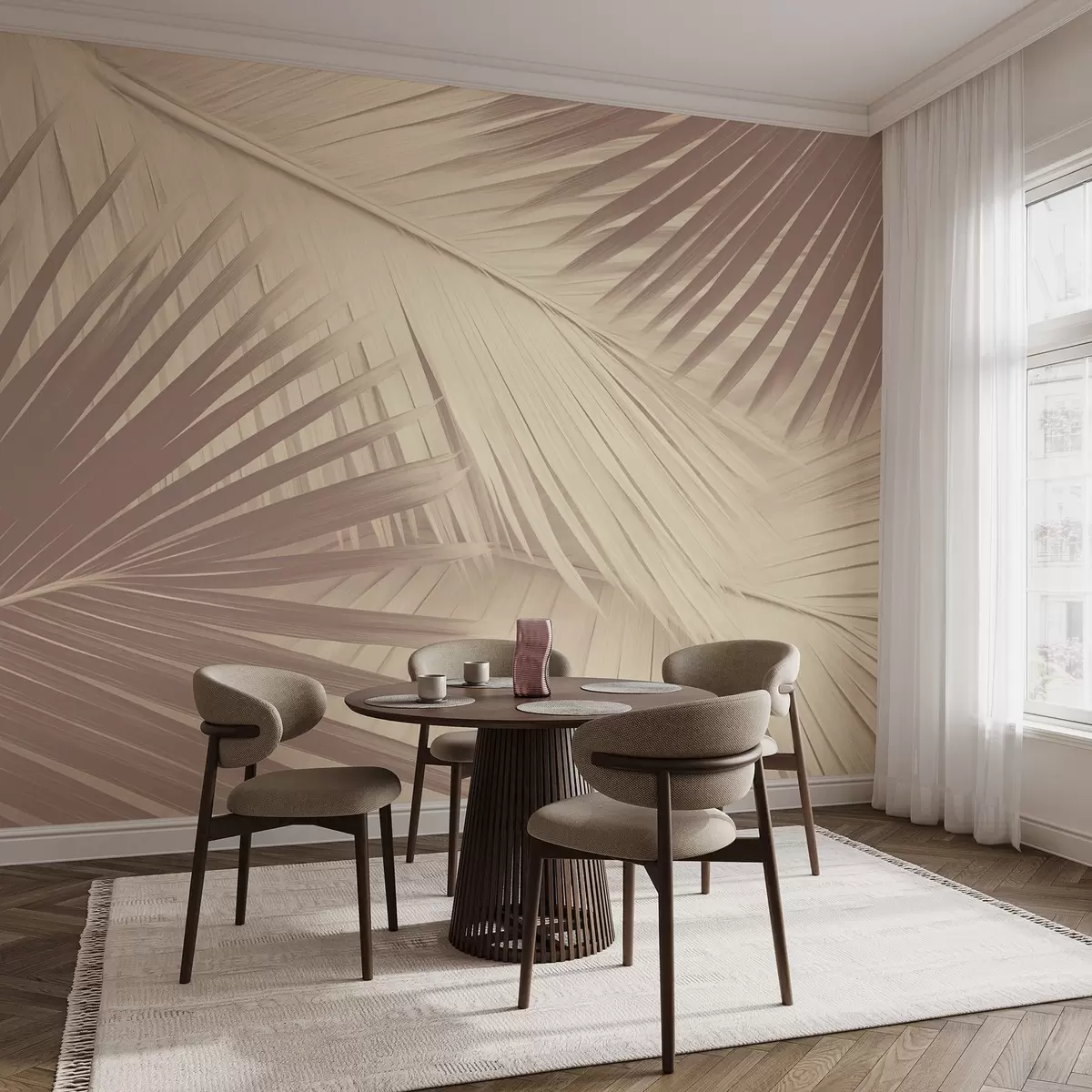murales de pared Hojas de palmera abstractas en tonos suaves w08677