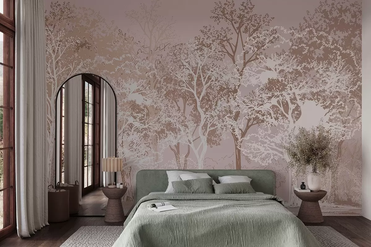 murales de pared Árboles en el bosque, minimalismo, naturaleza, paleta de colores beige  w02930