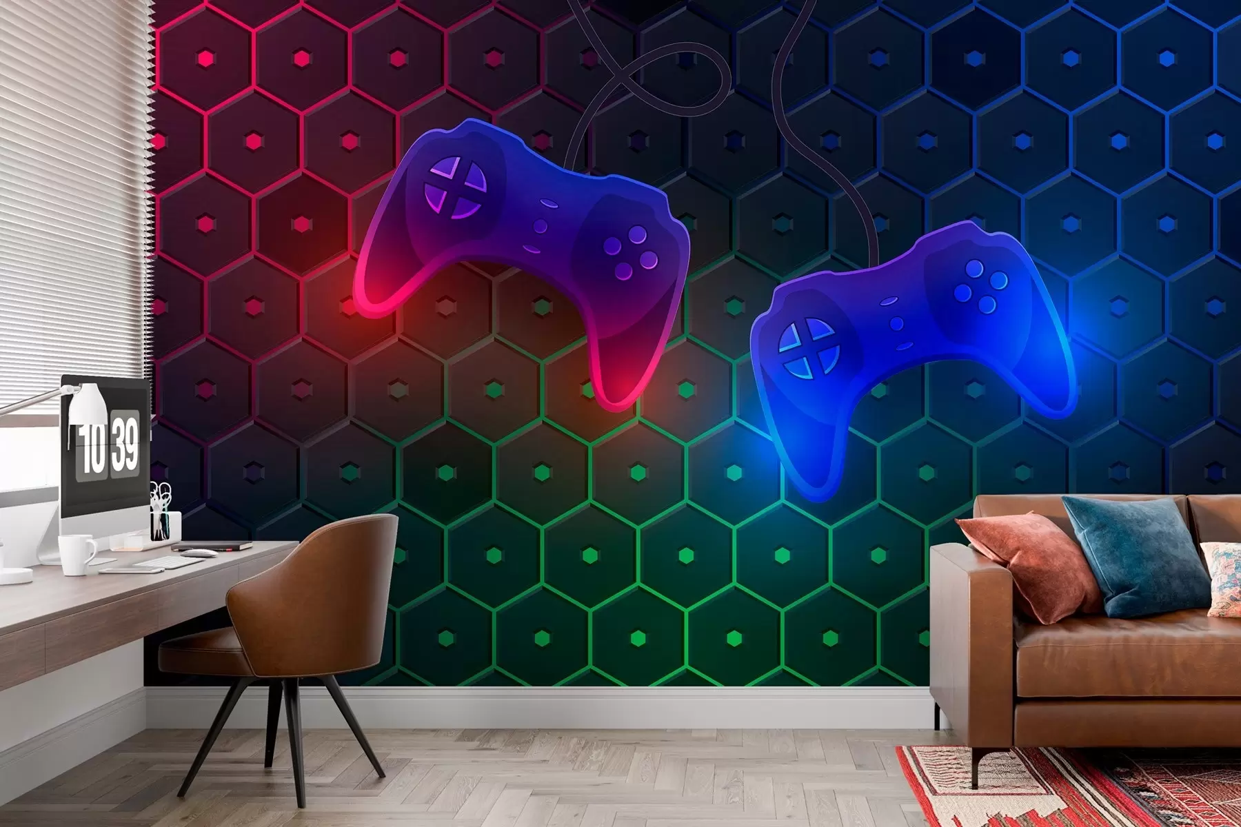 murales de pared Fondo de juego con joysticks en colores oscuros w02904