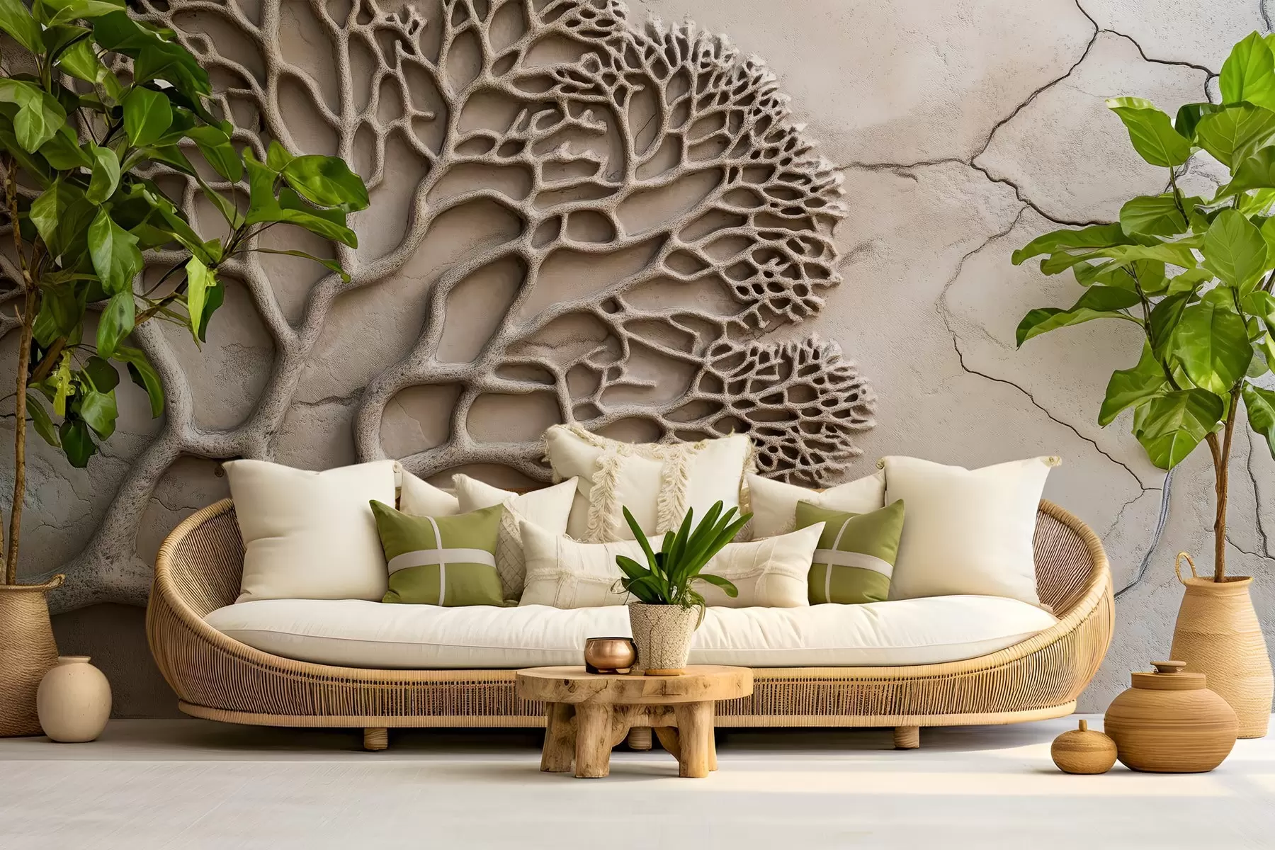 murales de pared Papel pintado en relieve con madera y grietas w02908