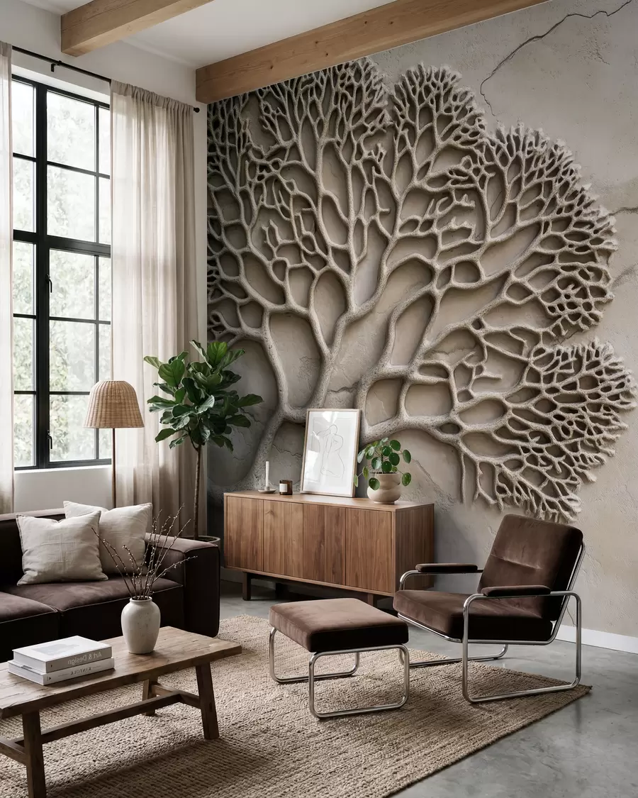 murales de pared Papel pintado en relieve con madera y grietas w02908