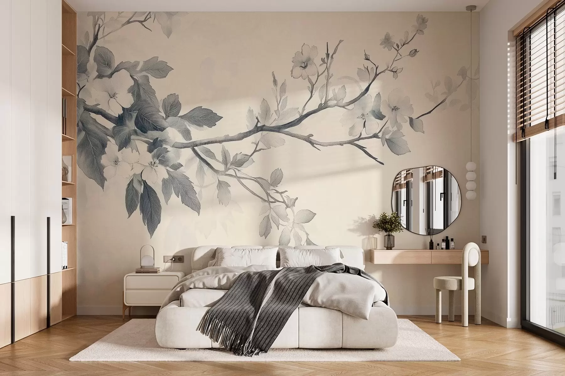 murales de pared Rama de árbol en estilo retro w02913